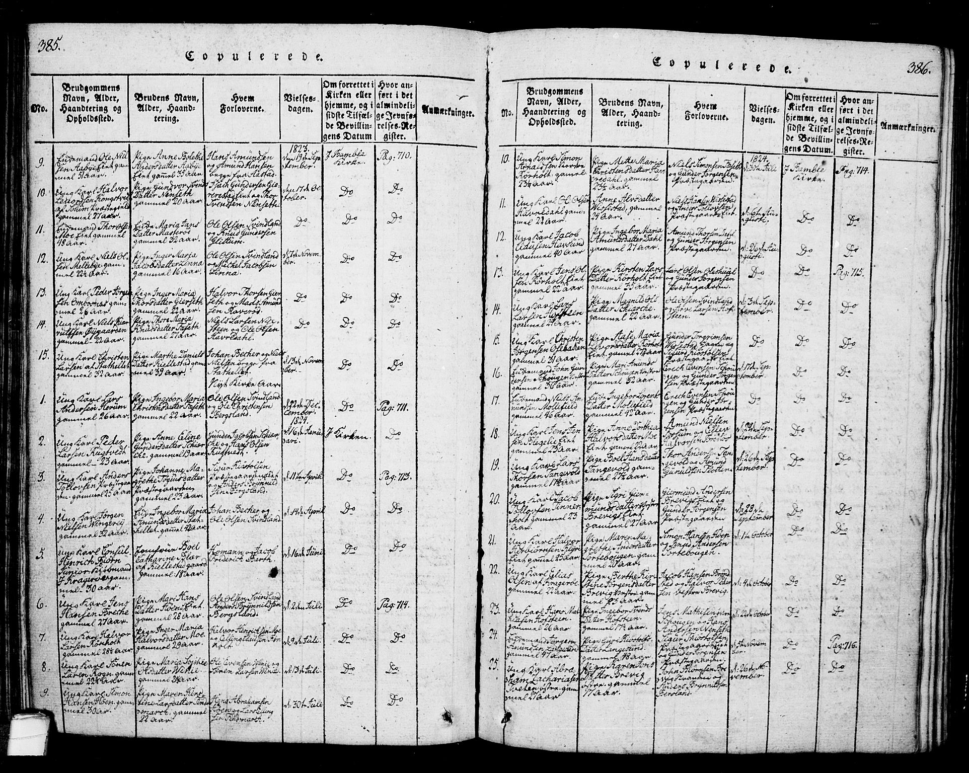 Bamble kirkebøker, SAKO/A-253/G/Ga/L0005: Parish register (copy) no. I 5, 1814-1855, p. 385-386