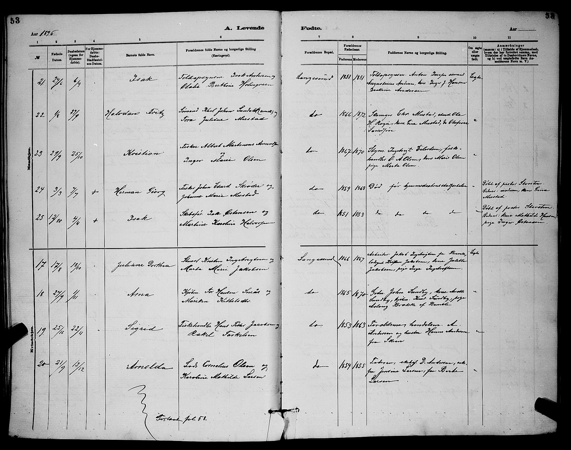 Langesund kirkebøker, SAKO/A-280/G/Ga/L0005: Parish register (copy) no. 5, 1884-1898, p. 53
