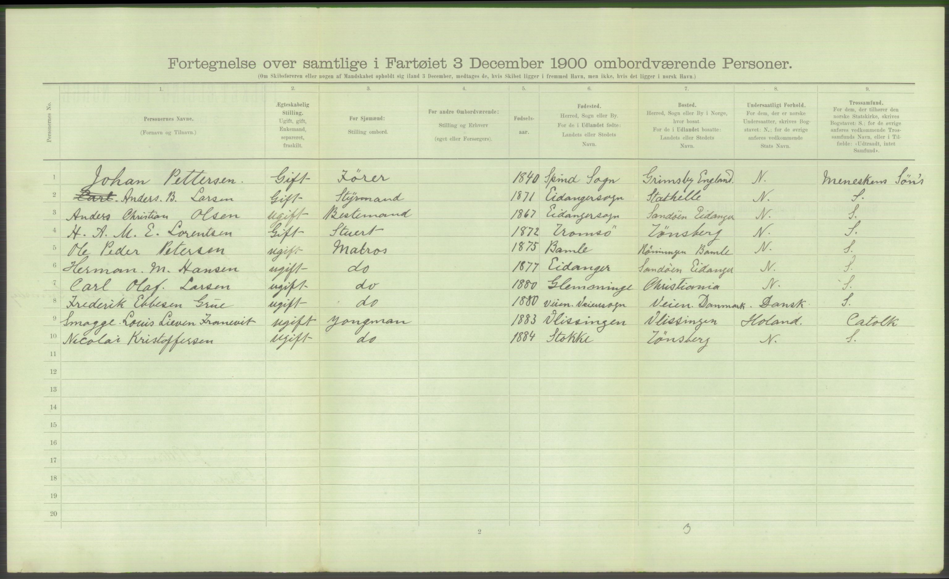 RA, 1900 Census - ship lists from ships in Norwegian harbours, harbours abroad and at sea, 1900, p. 4548