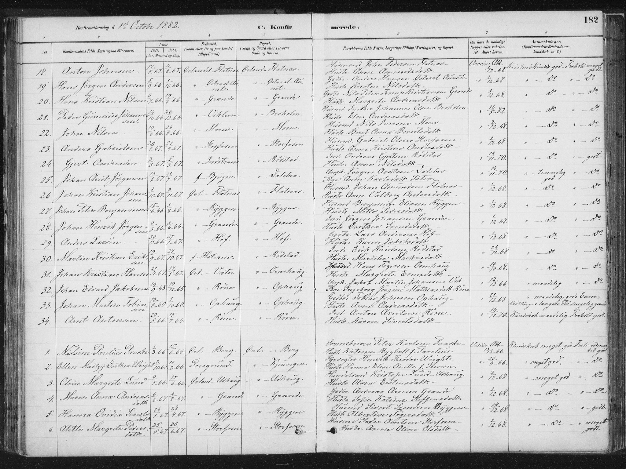 Ministerialprotokoller, klokkerbøker og fødselsregistre - Sør-Trøndelag, AV/SAT-A-1456/659/L0739: Parish register (official) no. 659A09, 1879-1893, p. 182