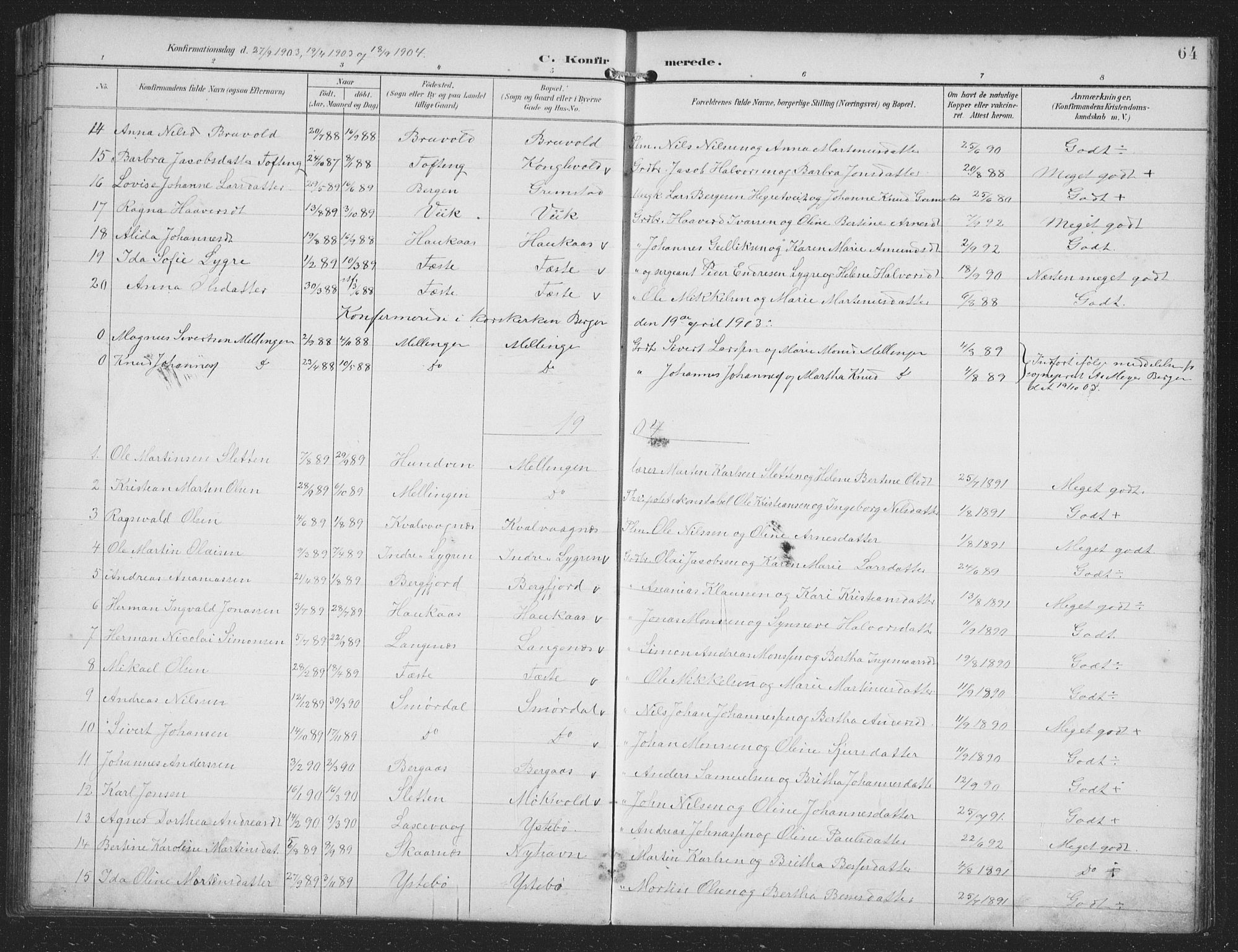 Alversund Sokneprestembete, SAB/A-73901/H/Ha/Hab: Parish register (copy) no. B 4, 1897-1914, p. 64