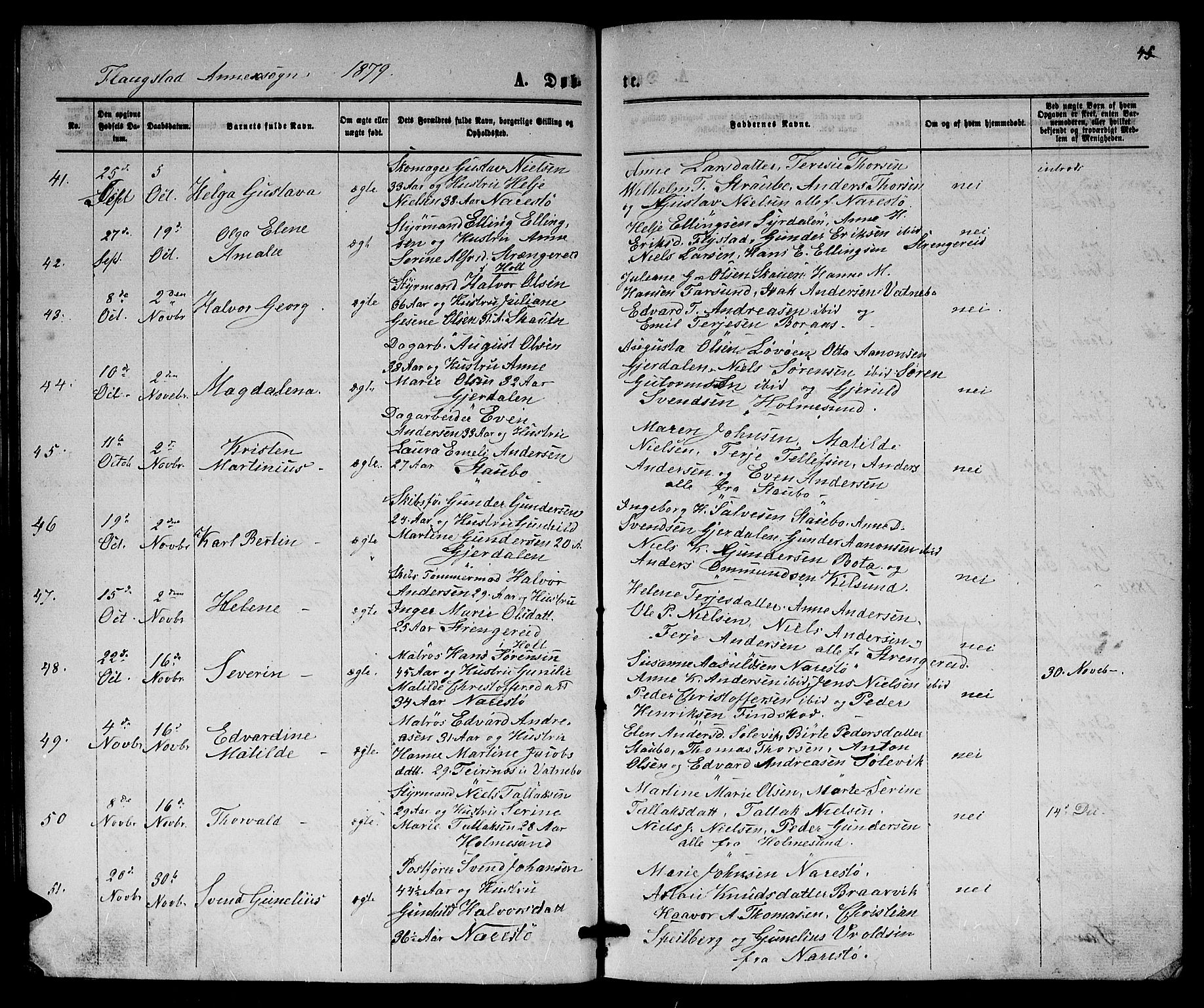 Dypvåg sokneprestkontor, SAK/1111-0007/F/Fb/Fbb/L0003: Parish register (copy) no. B 3, 1872-1886, p. 45