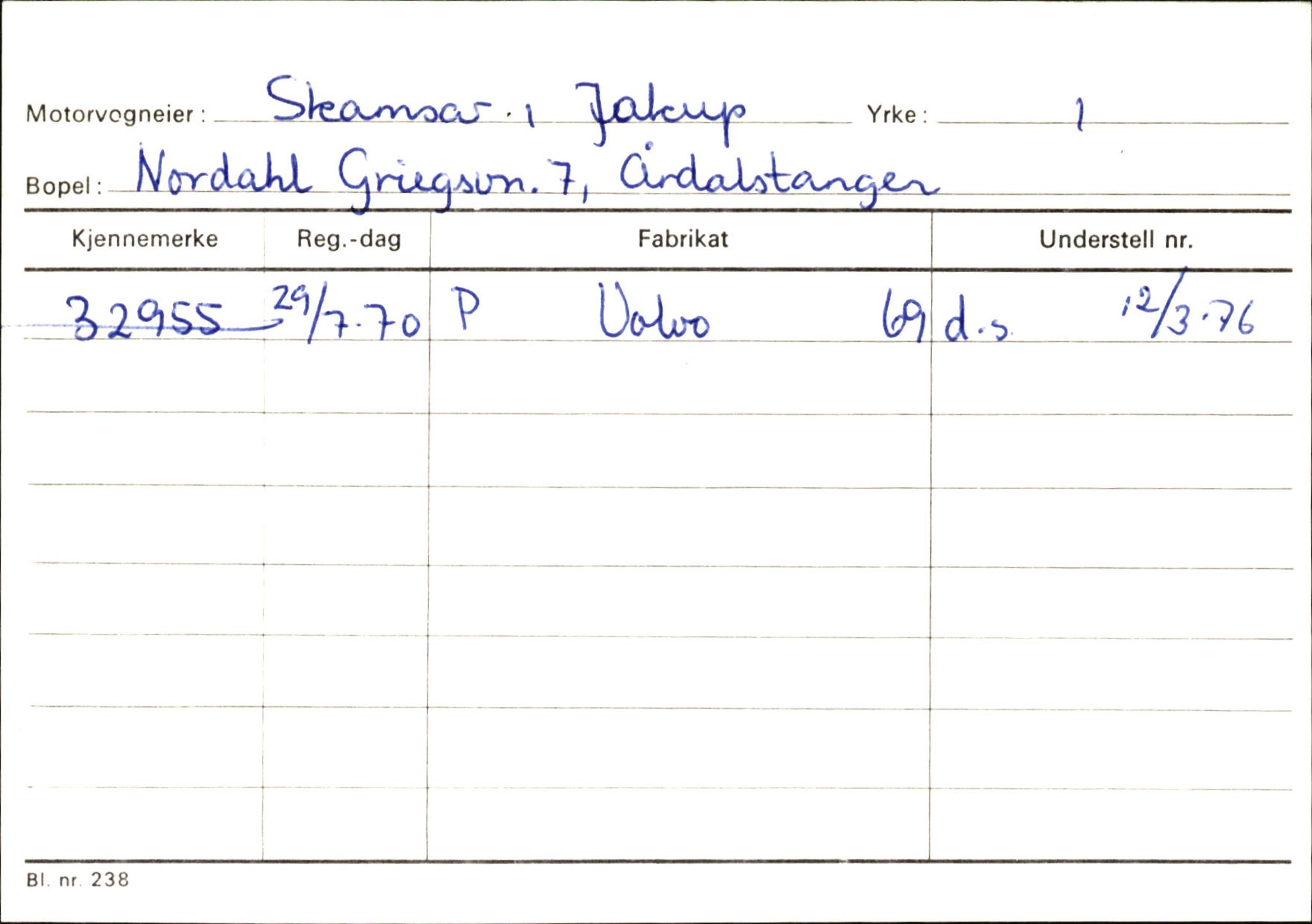 Statens vegvesen, Sogn og Fjordane vegkontor, AV/SAB-A-5301/4/F/L0146: Registerkort Årdal R-Å samt diverse kort, 1945-1975, p. 326