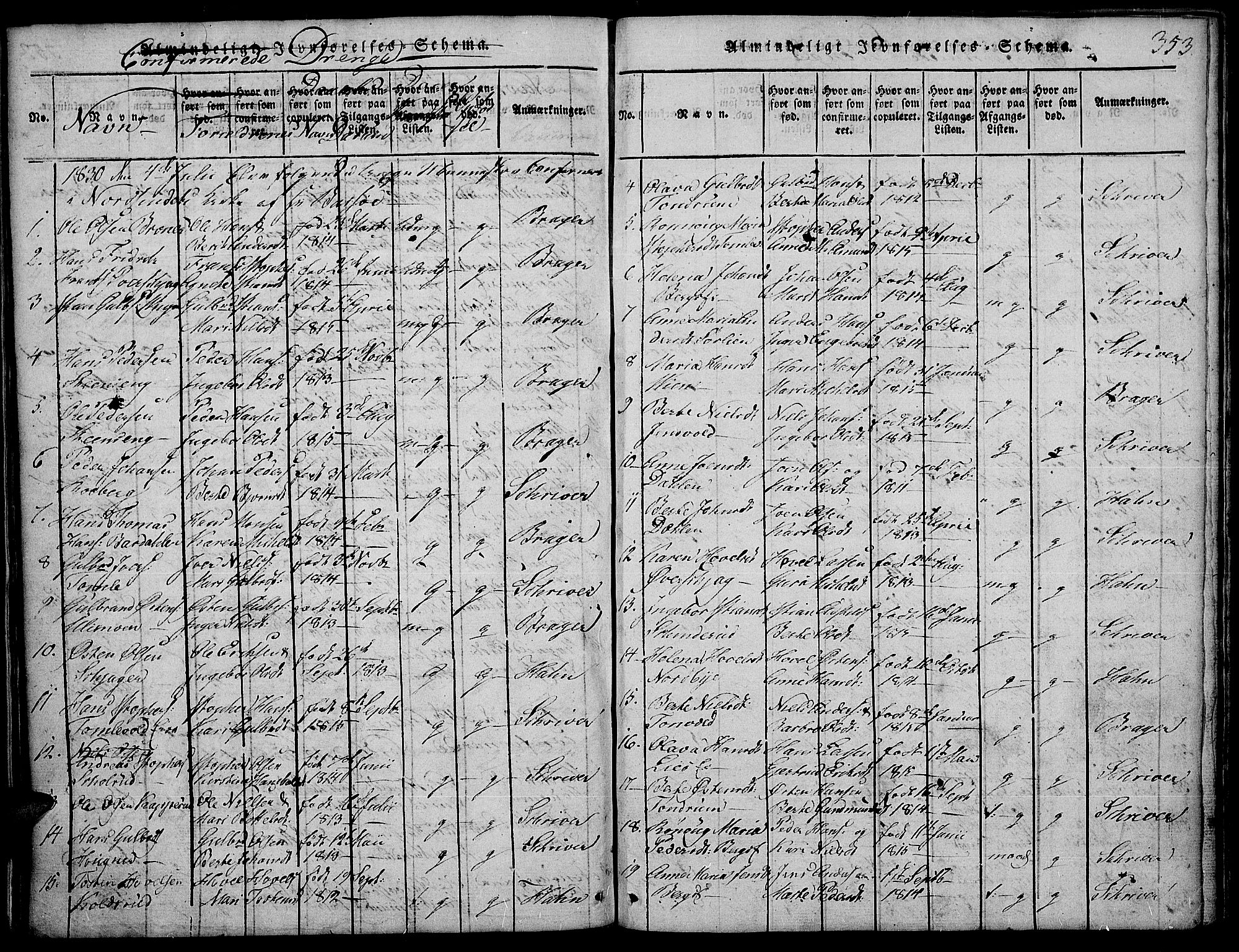 Land prestekontor, SAH/PREST-120/H/Ha/Hab/L0001: Parish register (copy) no. 1, 1814-1833, p. 353
