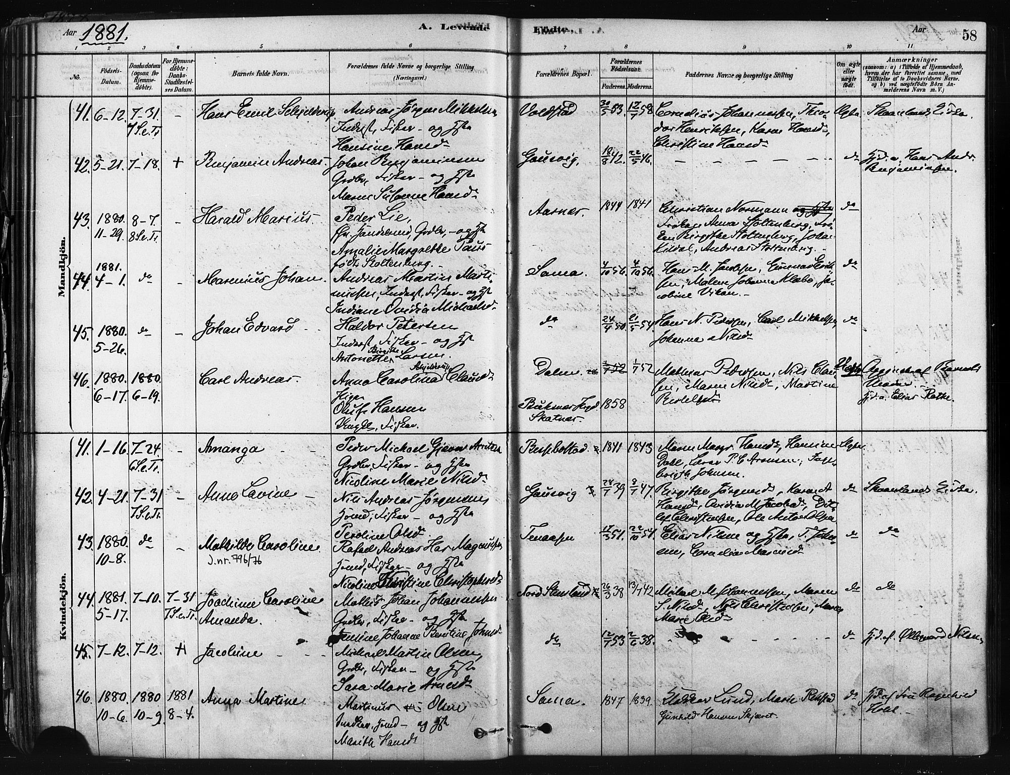 Trondenes sokneprestkontor, SATØ/S-1319/H/Ha/L0014kirke: Parish register (official) no. 14, 1878-1889, p. 58