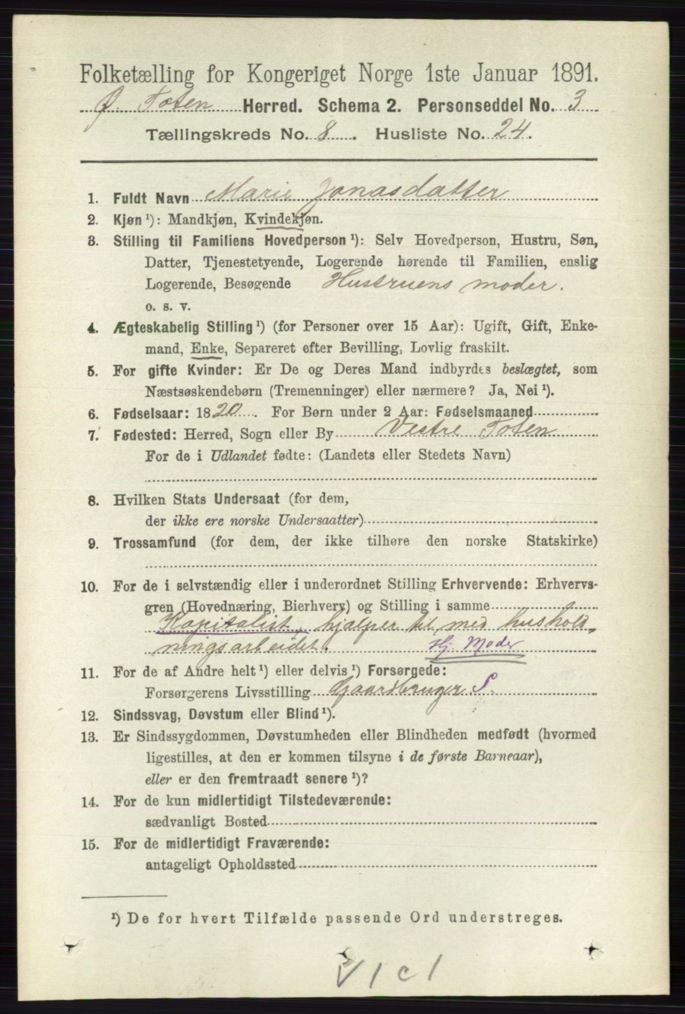 RA, 1891 census for 0528 Østre Toten, 1891, p. 5144