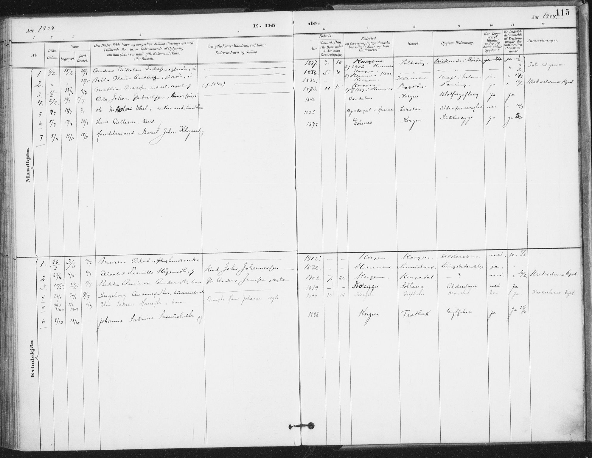 Ministerialprotokoller, klokkerbøker og fødselsregistre - Nordland, SAT/A-1459/826/L0380: Parish register (official) no. 826A03, 1891-1911, p. 115