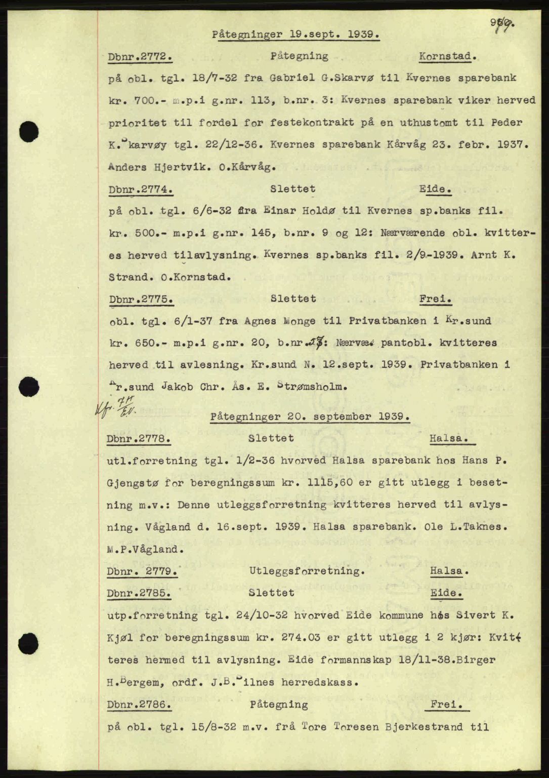 Nordmøre sorenskriveri, AV/SAT-A-4132/1/2/2Ca: Mortgage book no. C80, 1936-1939, Diary no: : 2772/1939