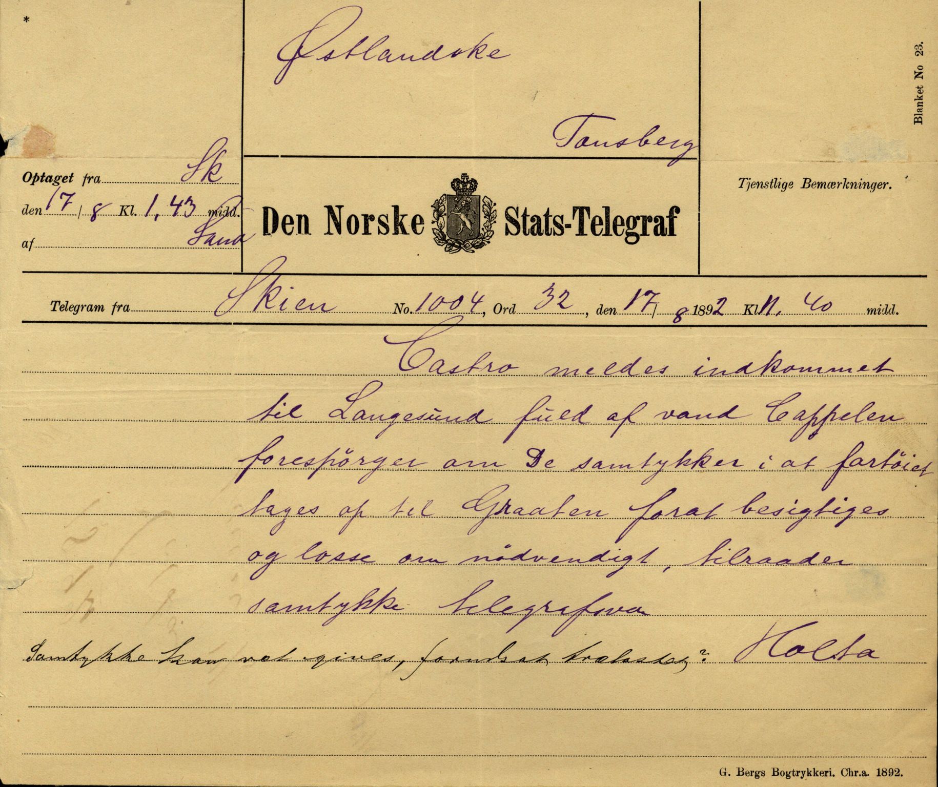 Pa 63 - Østlandske skibsassuranceforening, VEMU/A-1079/G/Ga/L0029/0002: Havaridokumenter / Johanne, Ocean, Capella, Columbus, Castro, 1892, p. 47