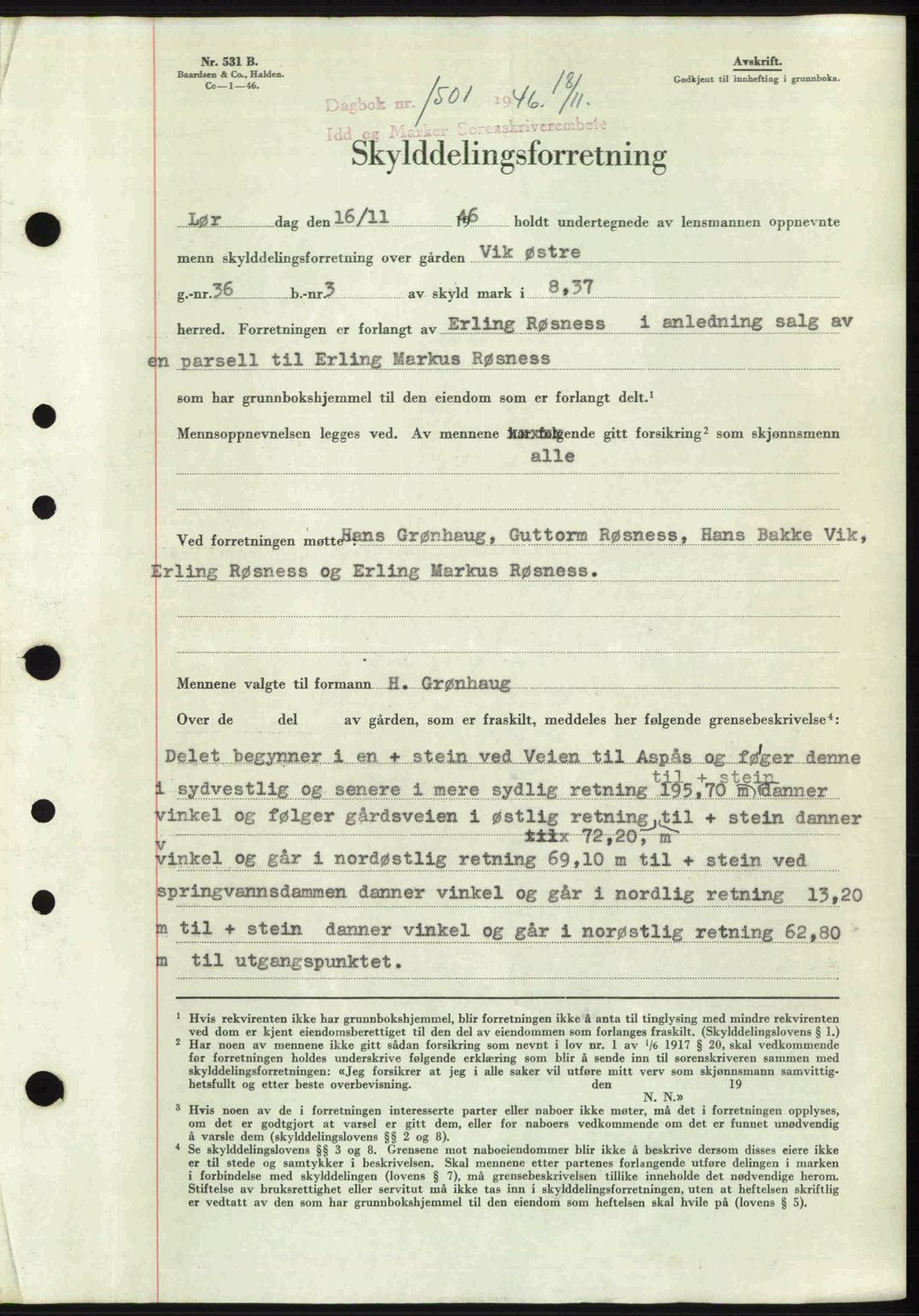 Idd og Marker sorenskriveri, AV/SAO-A-10283/G/Gb/Gbb/L0008: Mortgage book no. A8, 1946-1946, Diary no: : 1501/1946