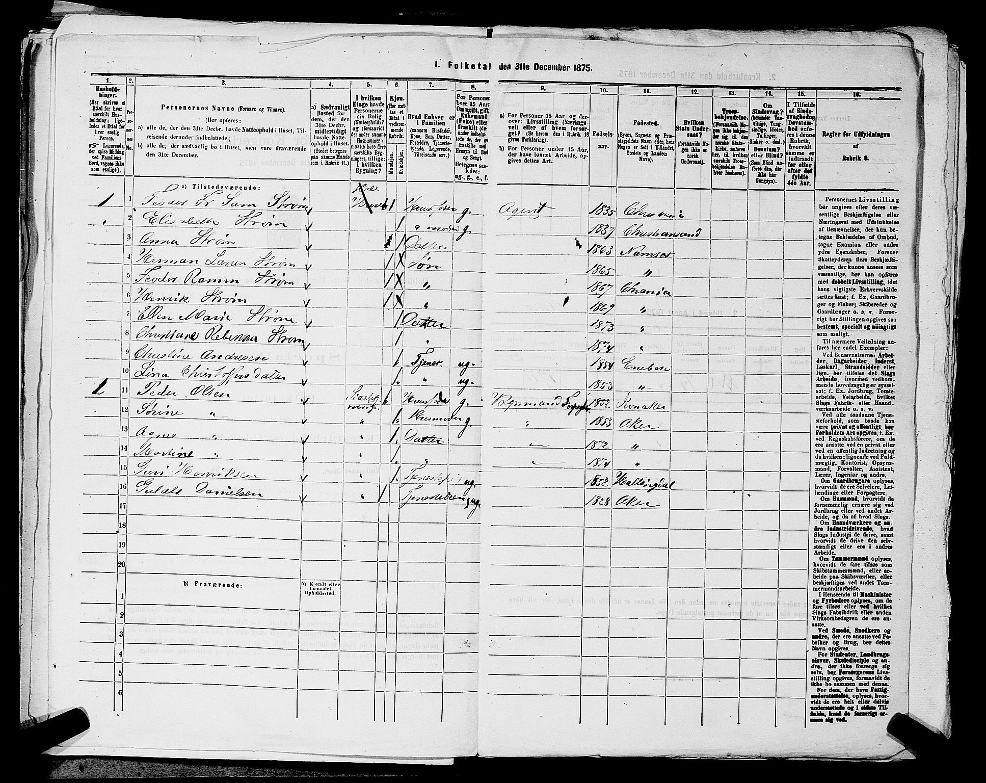 RA, 1875 census for 0218aP Vestre Aker, 1875, p. 2052