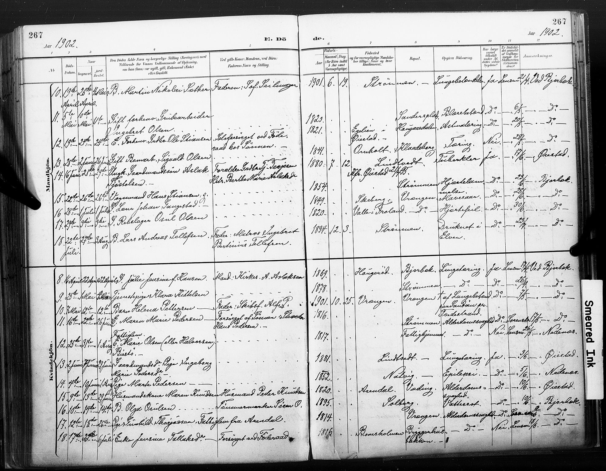 Øyestad sokneprestkontor, AV/SAK-1111-0049/F/Fa/L0018: Parish register (official) no. A 18, 1897-1907, p. 267