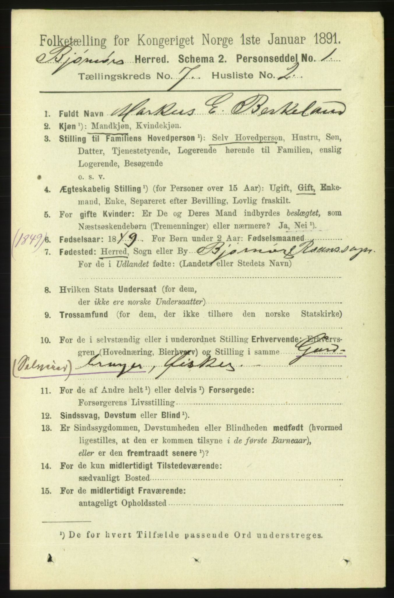 RA, 1891 census for 1632 Bjørnør, 1891, p. 2993