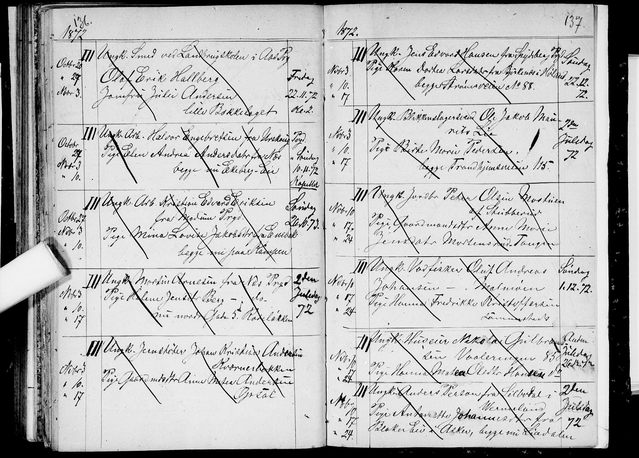 Østre Aker prestekontor Kirkebøker, AV/SAO-A-10840/H/Ha/L0002: Banns register no. I 2, 1861-1872, p. 136-137