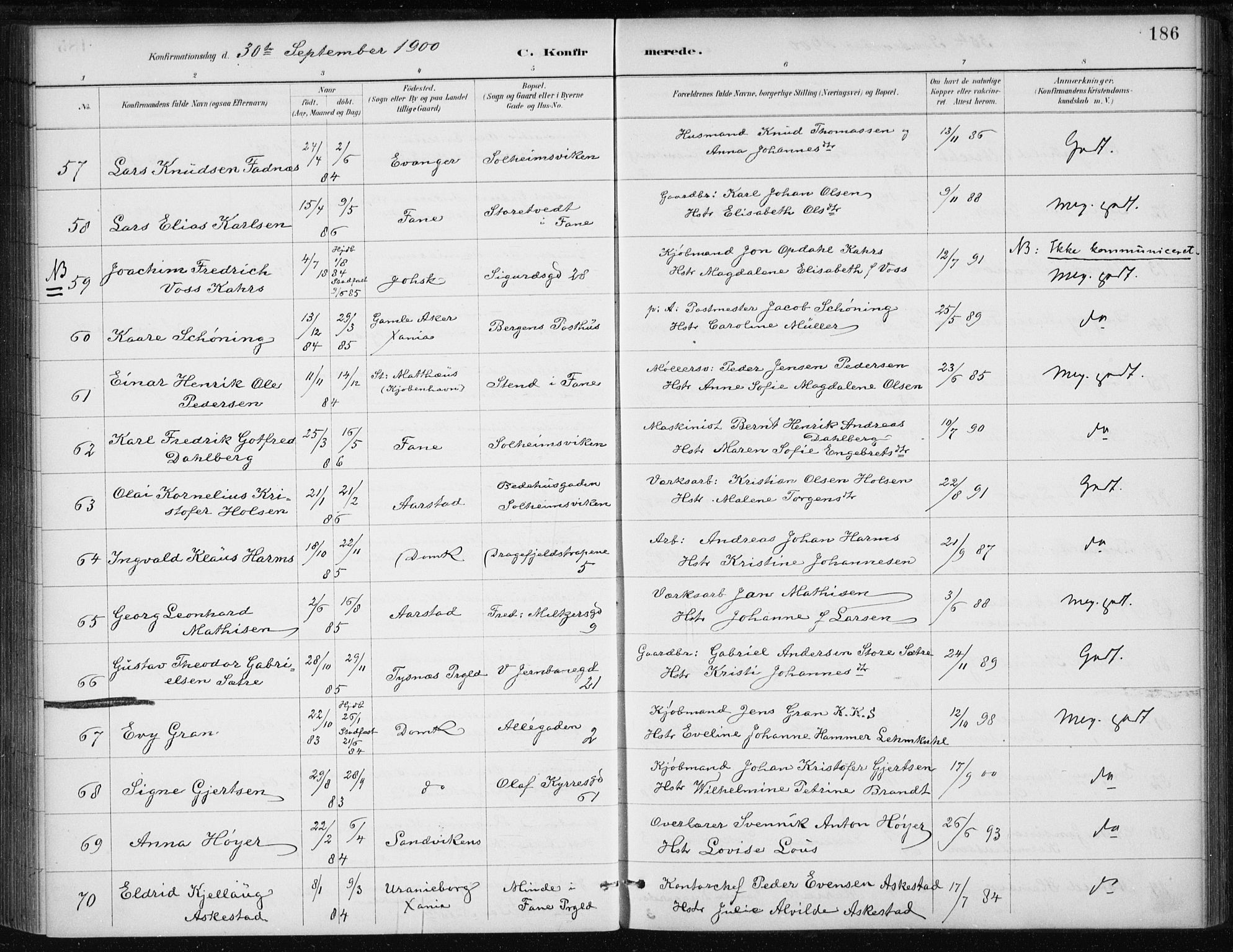 Johanneskirken sokneprestembete, AV/SAB-A-76001/H/Haa/L0008: Parish register (official) no. C 1, 1885-1907, p. 186