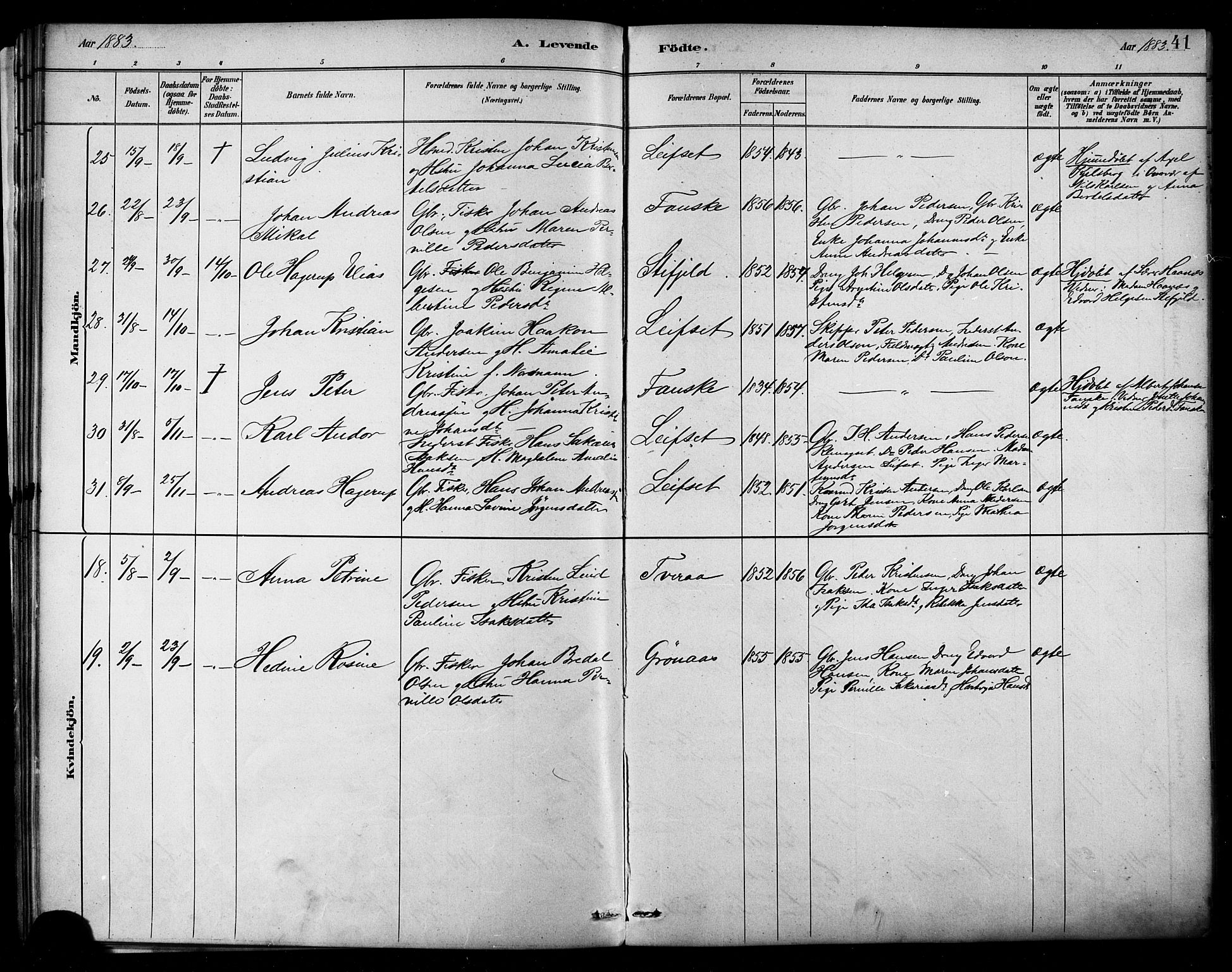 Ministerialprotokoller, klokkerbøker og fødselsregistre - Nordland, AV/SAT-A-1459/849/L0689: Parish register (official) no. 849A01, 1879-1889, p. 41