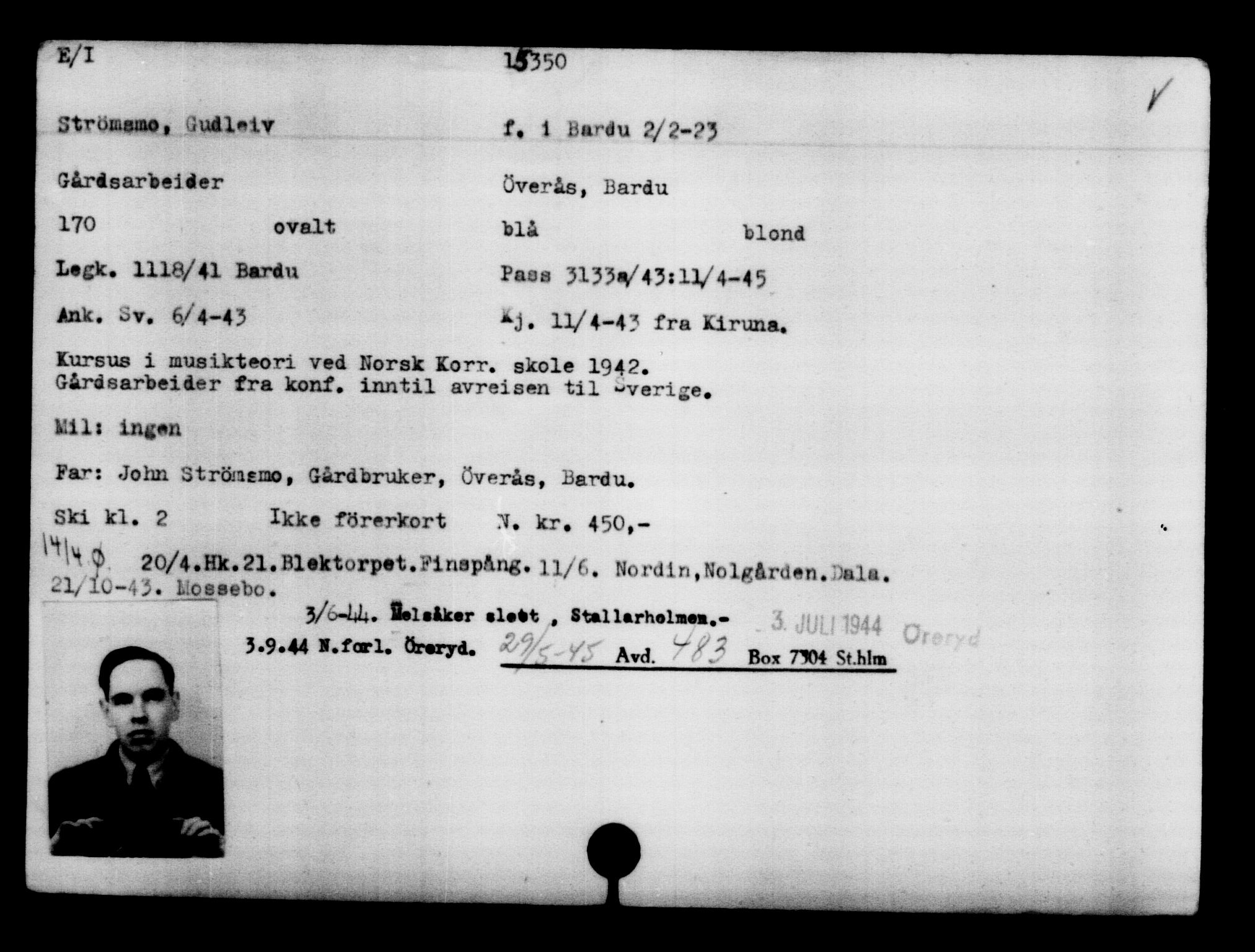 Utenriksstasjonene, Legasjonen i Stockholm, Flyktningkontoret, AV/RA-S-6753/V/Va/L0007: Kjesäterkartoteket, flyktninger med registreringsnr. 12700-15723, 1940-1945, p. 3045