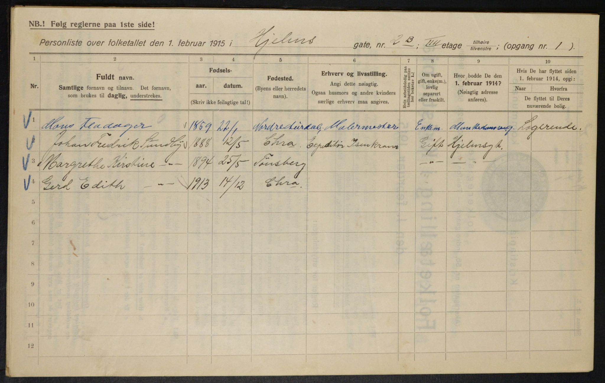 OBA, Municipal Census 1915 for Kristiania, 1915, p. 39760