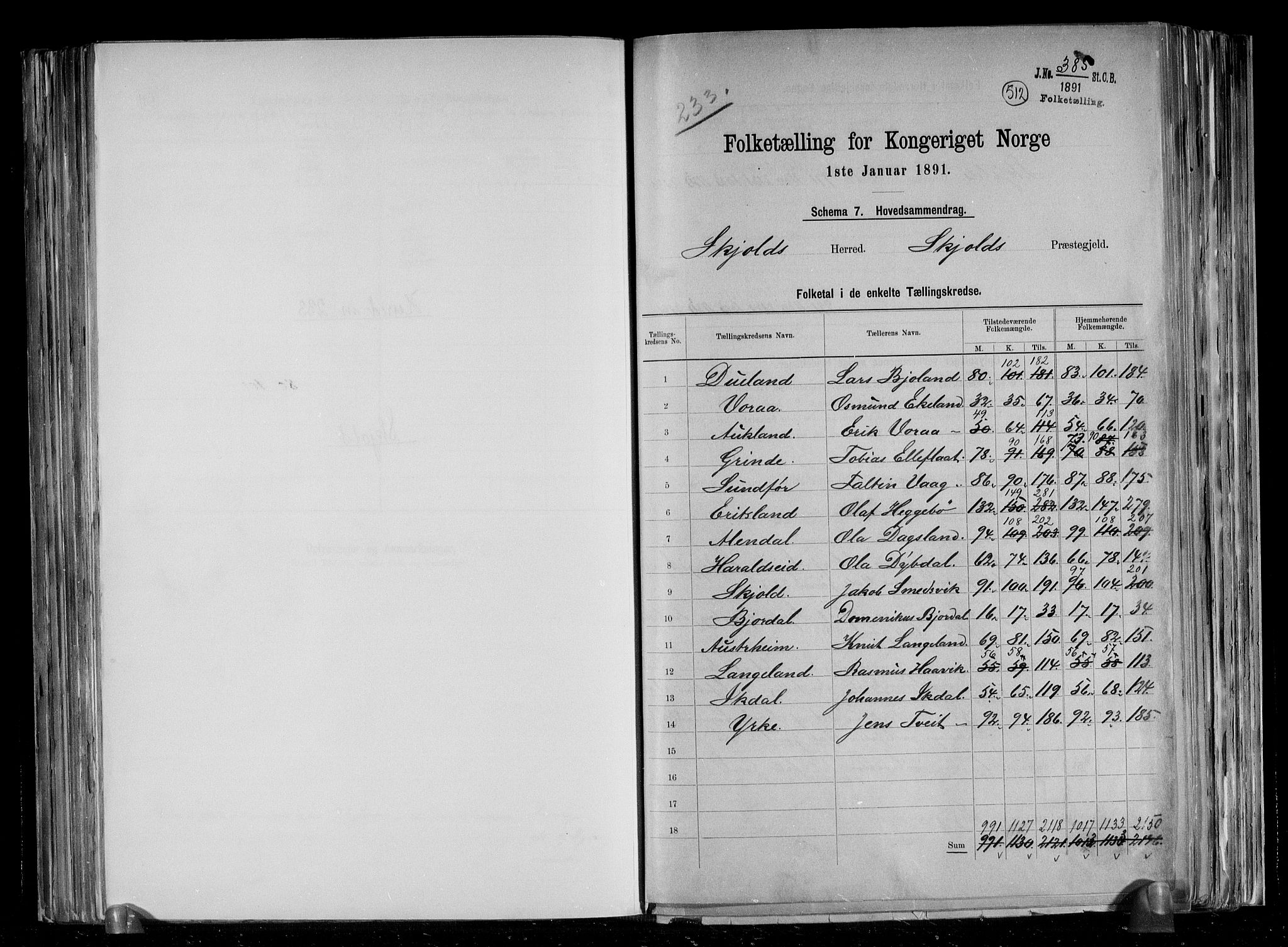RA, 1891 census for 1154 Skjold, 1891, p. 2