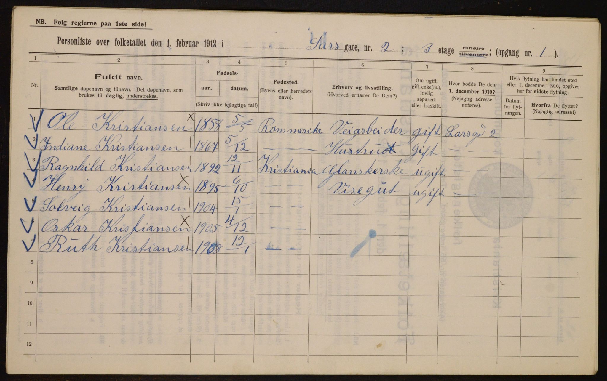 OBA, Municipal Census 1912 for Kristiania, 1912, p. 89463