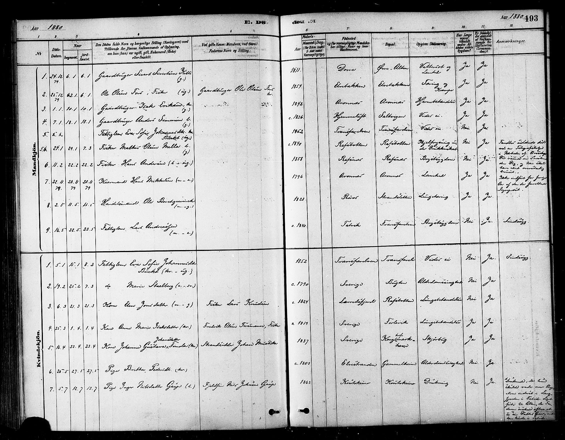 Alta sokneprestkontor, SATØ/S-1338/H/Ha/L0002.kirke: Parish register (official) no. 2, 1879-1892, p. 193