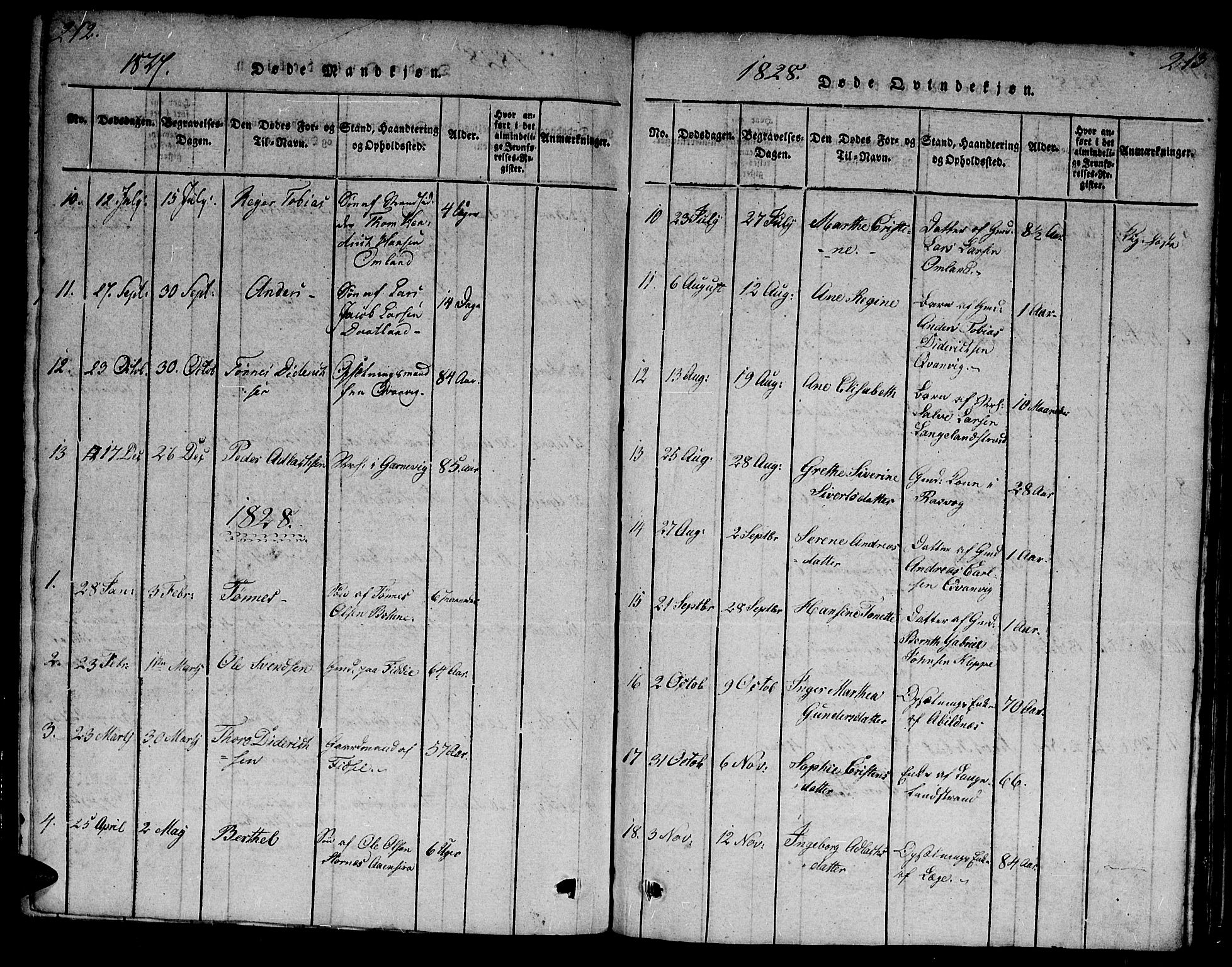 Flekkefjord sokneprestkontor, AV/SAK-1111-0012/F/Fa/Fab/L0003: Parish register (official) no. A 3, 1815-1830, p. 212-213