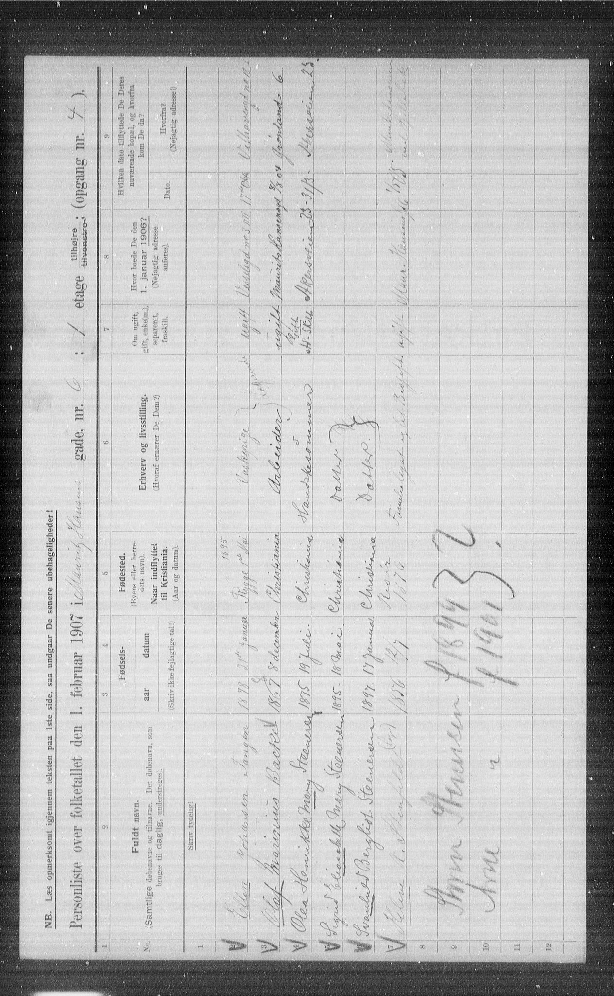 OBA, Municipal Census 1907 for Kristiania, 1907, p. 33153