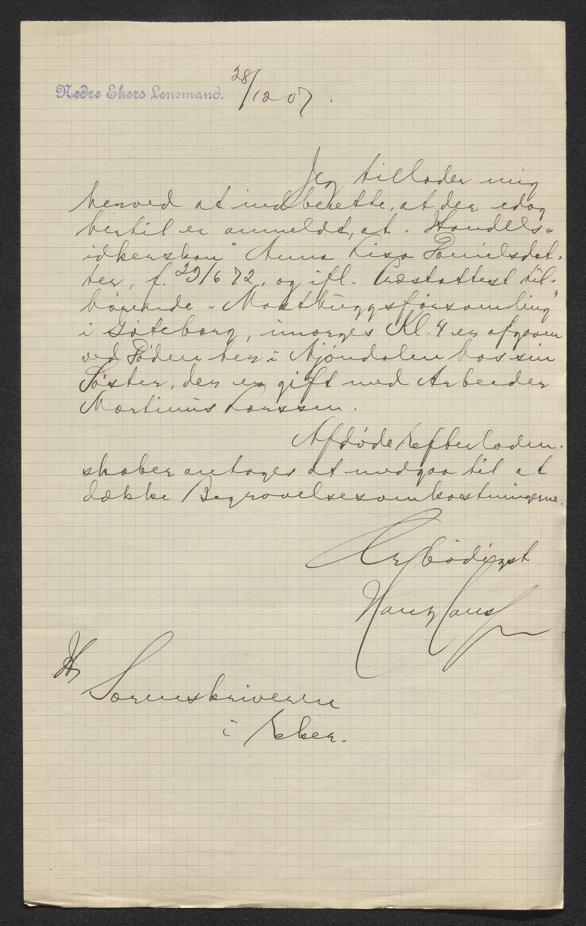 Eiker, Modum og Sigdal sorenskriveri, AV/SAKO-A-123/H/Ha/Hab/L0032: Dødsfallsmeldinger, 1907-1908, p. 293