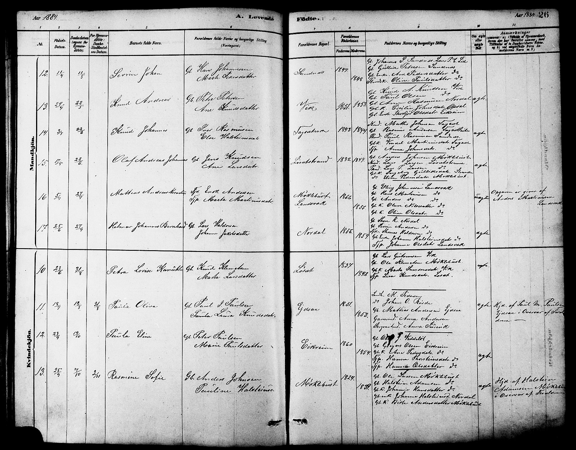 Ministerialprotokoller, klokkerbøker og fødselsregistre - Møre og Romsdal, AV/SAT-A-1454/502/L0027: Parish register (copy) no. 502C01, 1878-1908, p. 26