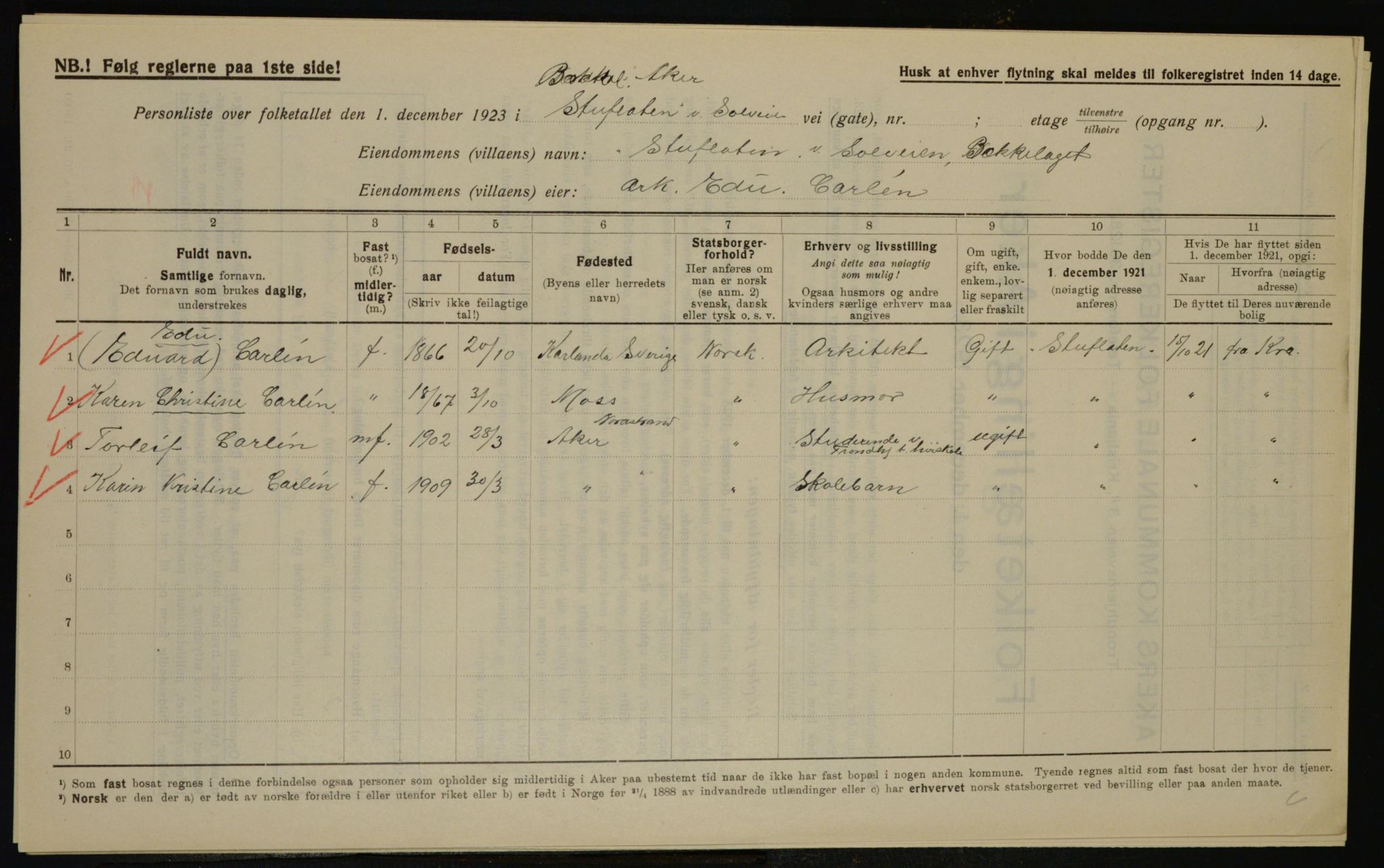 , Municipal Census 1923 for Aker, 1923, p. 46073