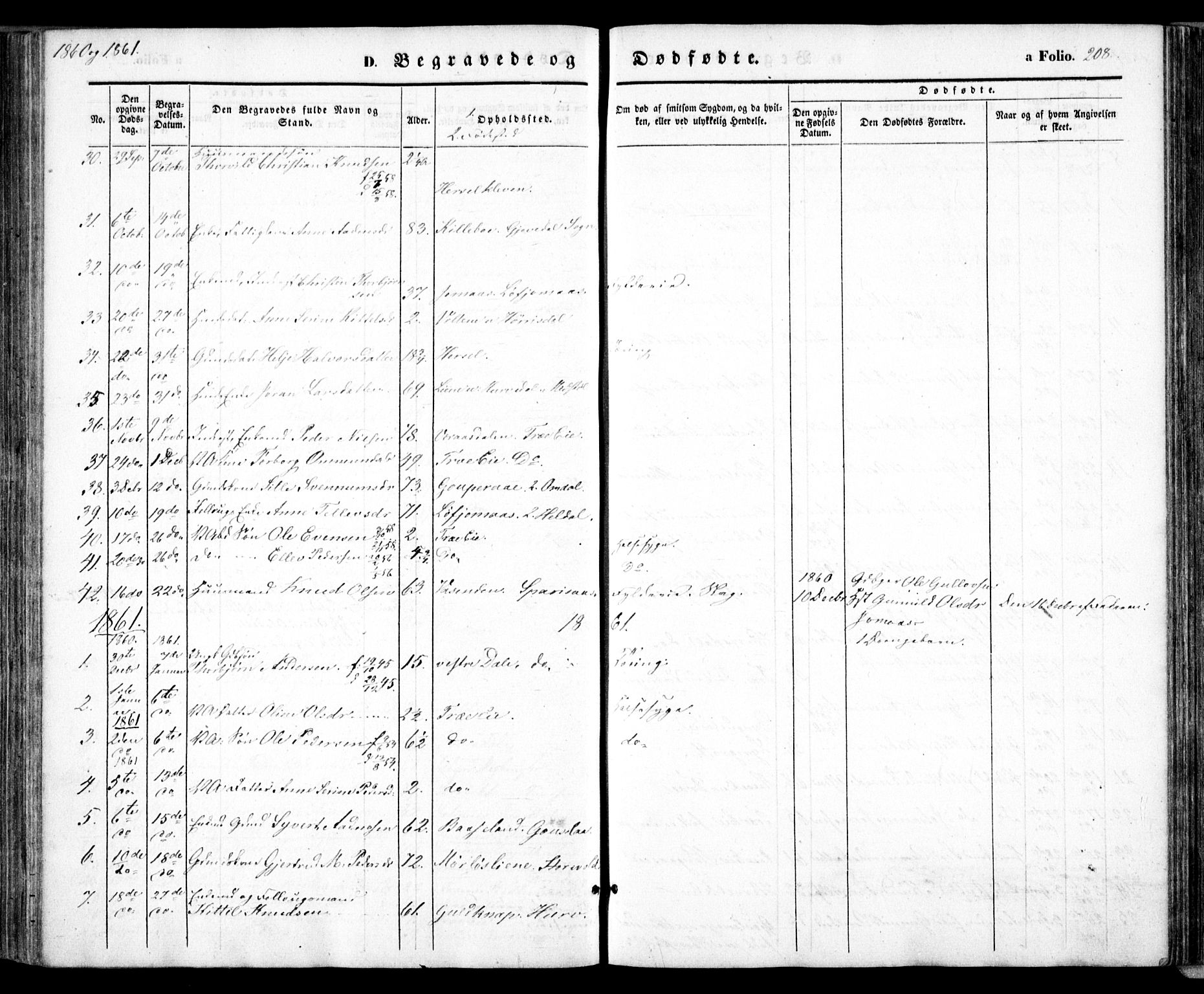 Froland sokneprestkontor, SAK/1111-0013/F/Fa/L0002: Parish register (official) no. A 2, 1845-1863, p. 208