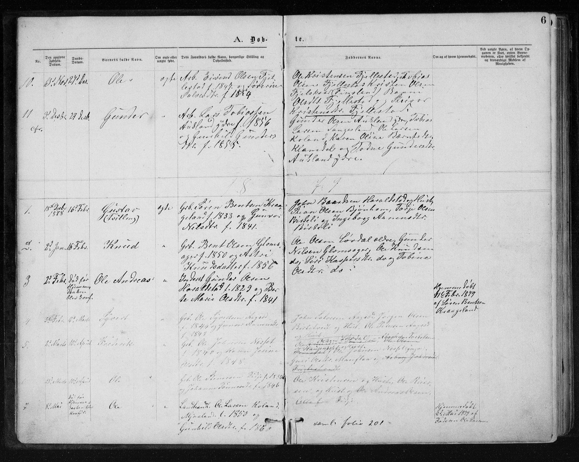 Holum sokneprestkontor, SAK/1111-0022/F/Fb/Fbb/L0003: Parish register (copy) no. B 3, 1875-1898, p. 6