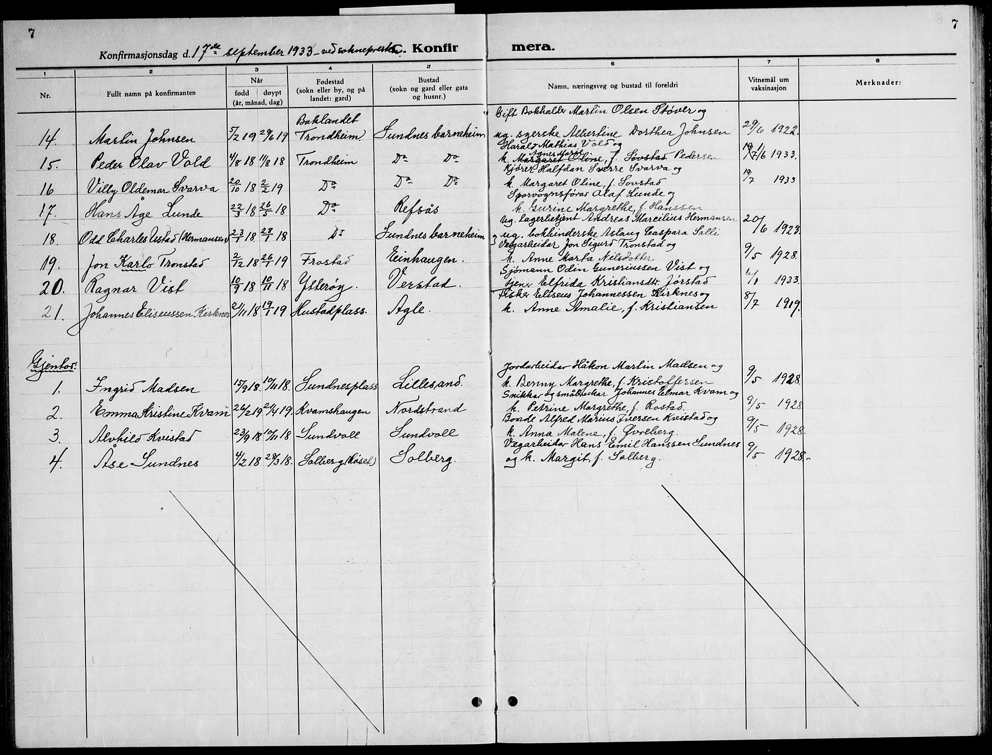 Ministerialprotokoller, klokkerbøker og fødselsregistre - Nord-Trøndelag, SAT/A-1458/730/L0304: Parish register (copy) no. 730C07, 1934-1945, p. 7