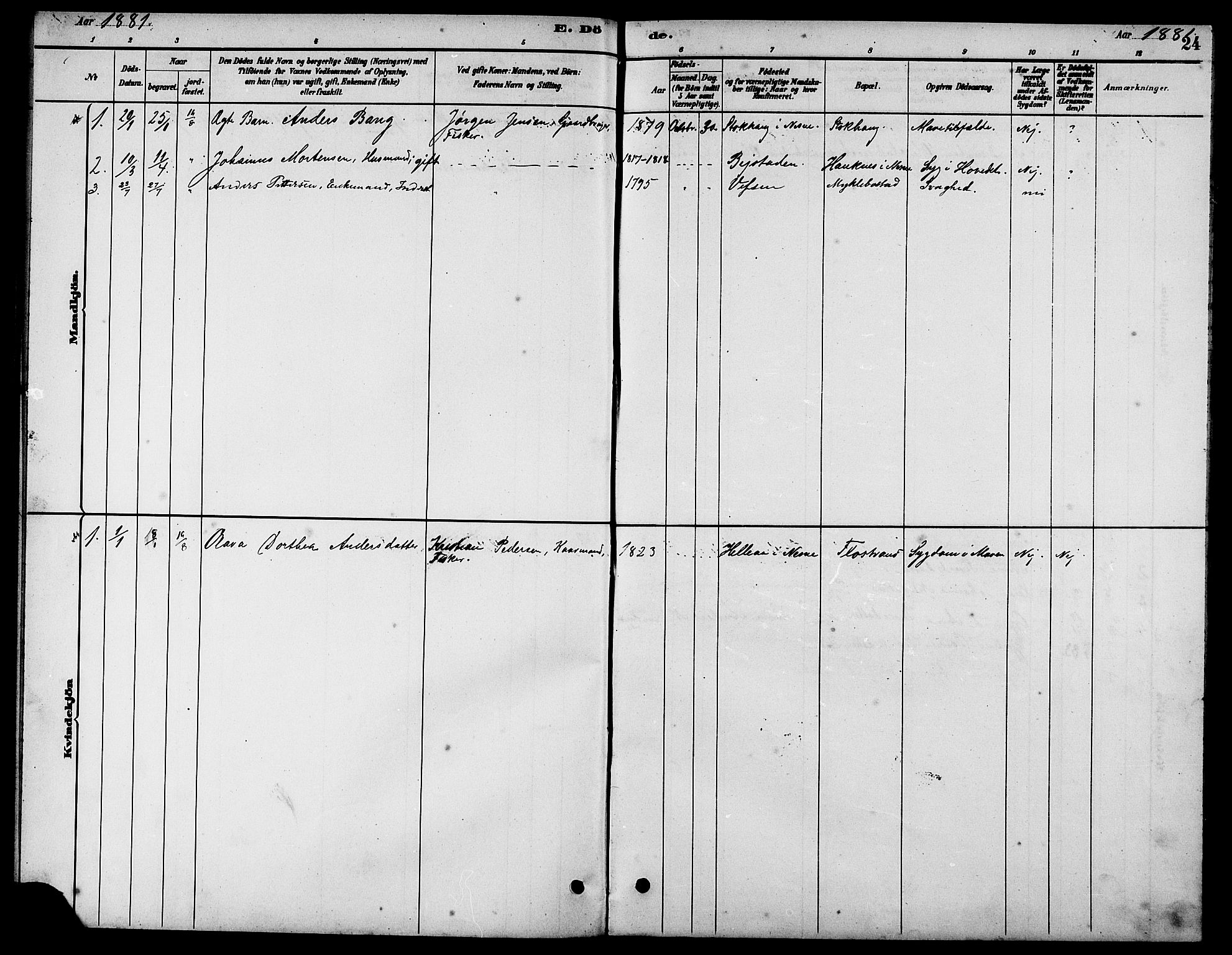 Ministerialprotokoller, klokkerbøker og fødselsregistre - Nordland, AV/SAT-A-1459/838/L0558: Parish register (copy) no. 838C05, 1880-1902, p. 24