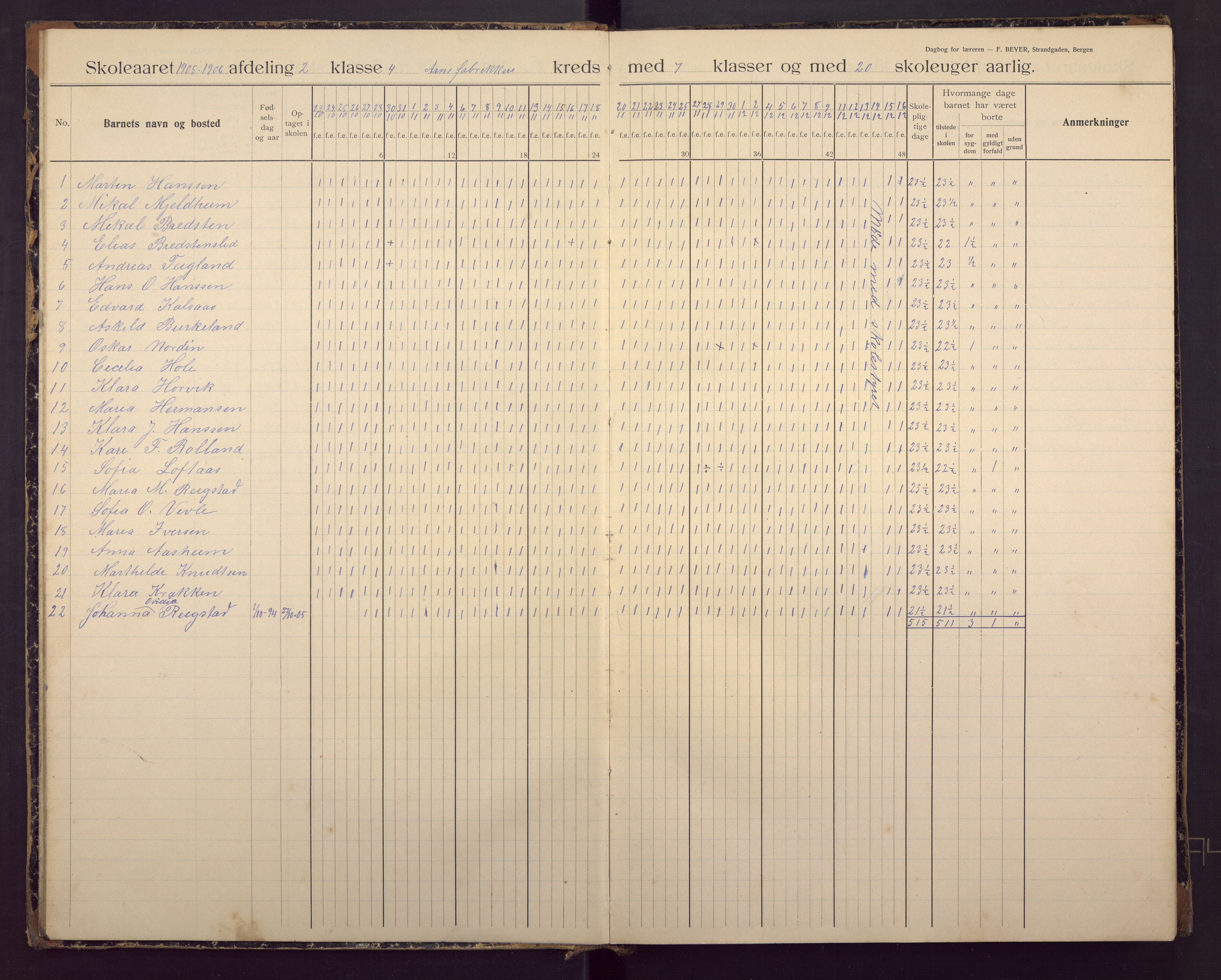 Ytre Arna skole, BBA/A-2528/J/Ja/L0011: Dagbok - 4. og 5. klasse, 1905-1915