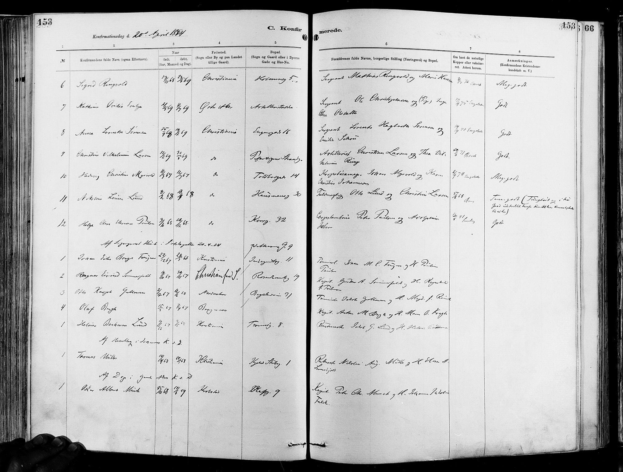 Garnisonsmenigheten Kirkebøker, AV/SAO-A-10846/F/Fa/L0012: Parish register (official) no. 12, 1880-1893, p. 153