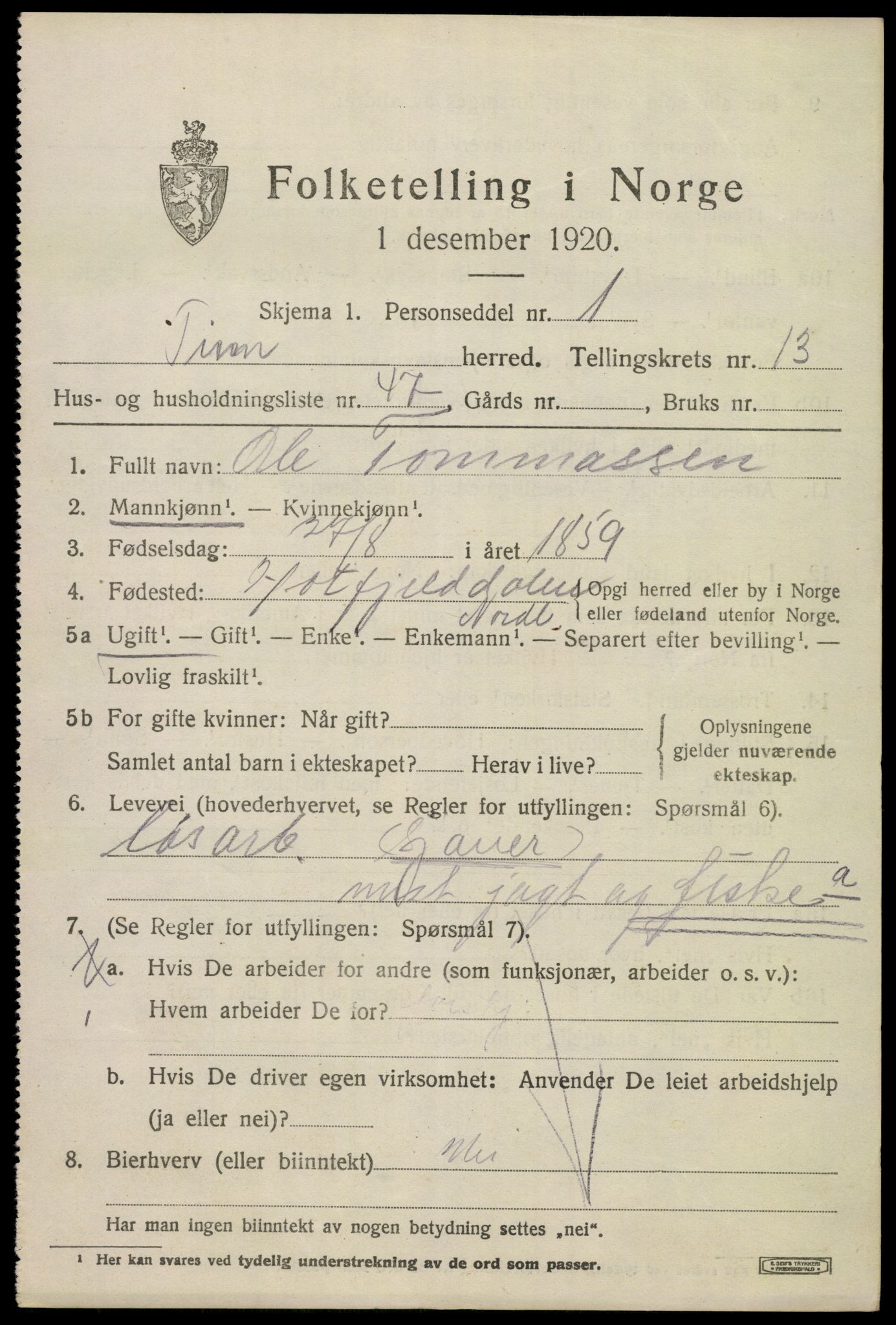 SAKO, 1920 census for Tinn, 1920, p. 8664