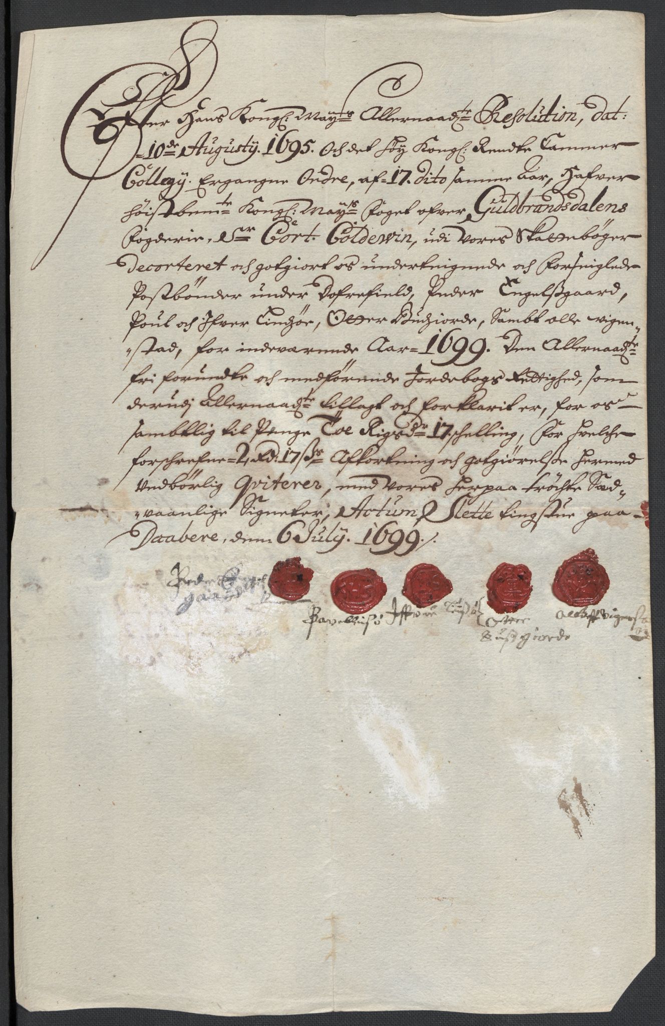 Rentekammeret inntil 1814, Reviderte regnskaper, Fogderegnskap, RA/EA-4092/R17/L1172: Fogderegnskap Gudbrandsdal, 1699, p. 183
