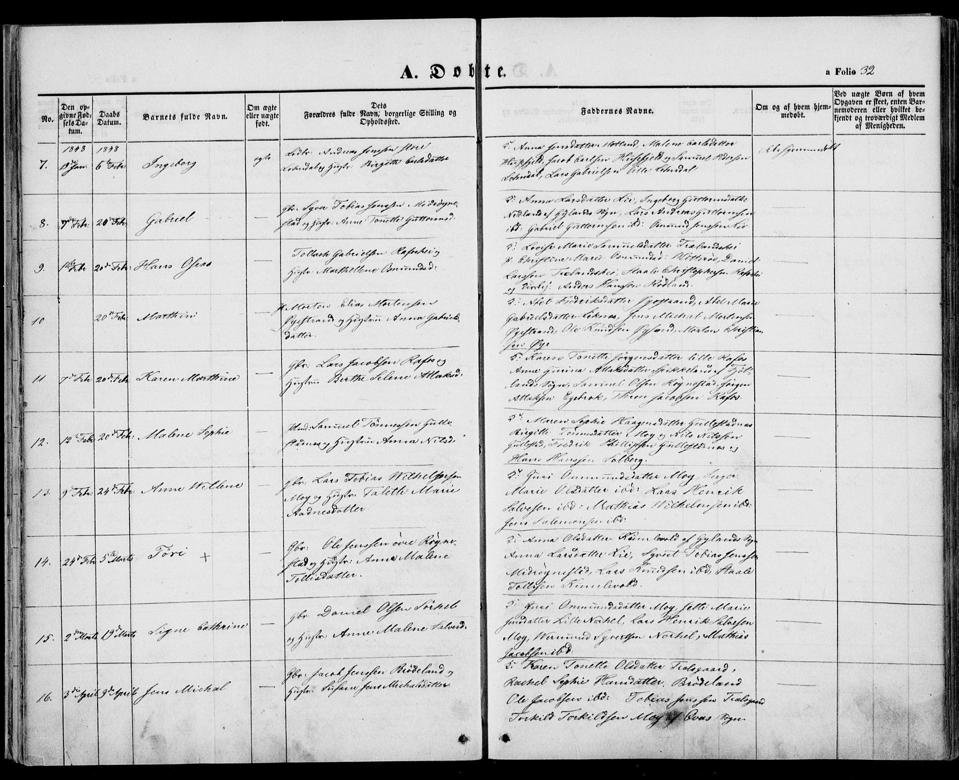 Kvinesdal sokneprestkontor, AV/SAK-1111-0026/F/Fa/Fab/L0005: Parish register (official) no. A 5, 1844-1857, p. 32