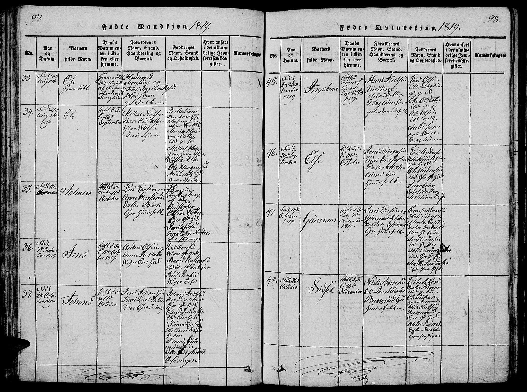 Vang prestekontor, Hedmark, AV/SAH-PREST-008/H/Ha/Hab/L0005: Parish register (copy) no. 5, 1815-1836, p. 97-98