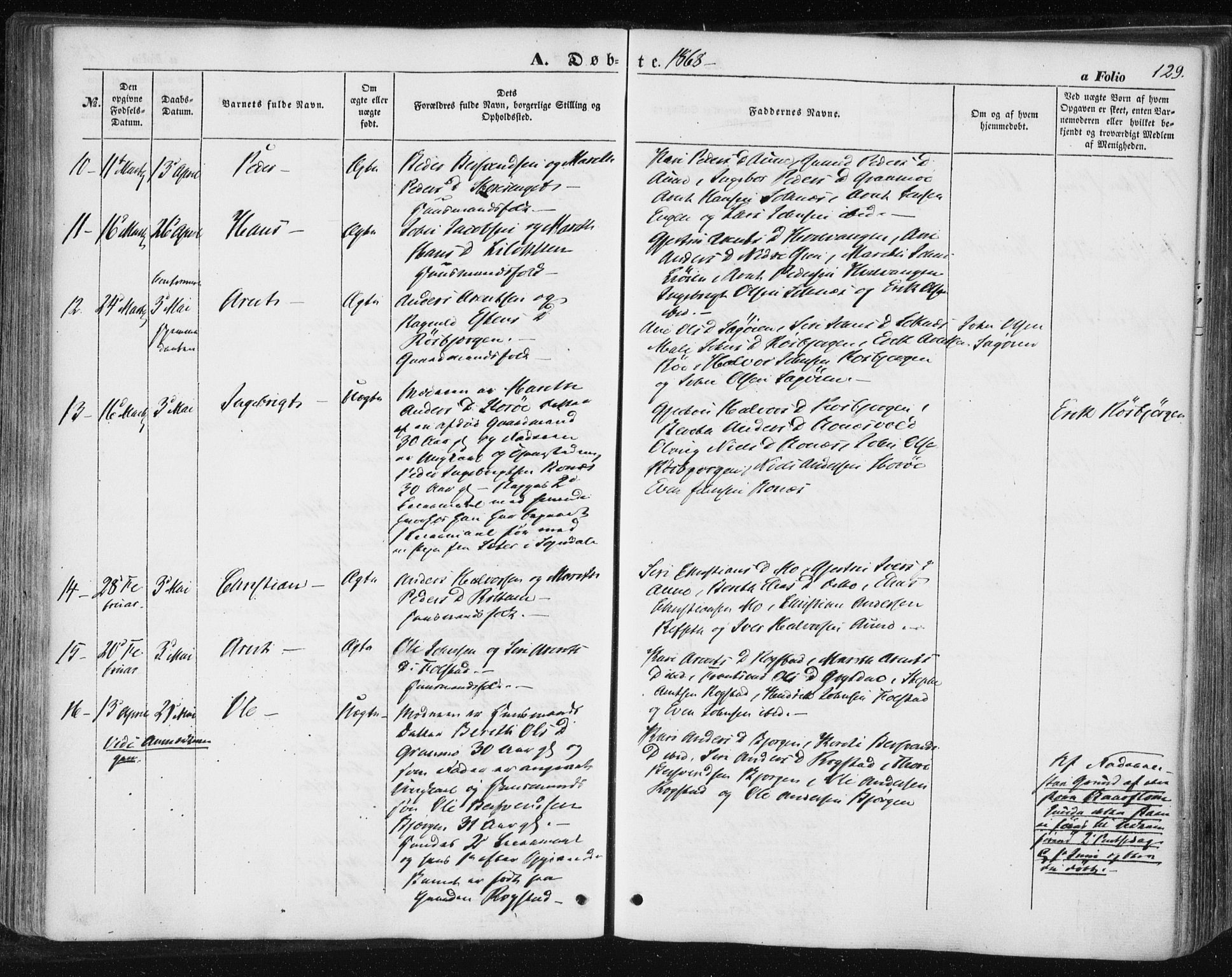 Ministerialprotokoller, klokkerbøker og fødselsregistre - Sør-Trøndelag, AV/SAT-A-1456/687/L1000: Parish register (official) no. 687A06, 1848-1869, p. 129