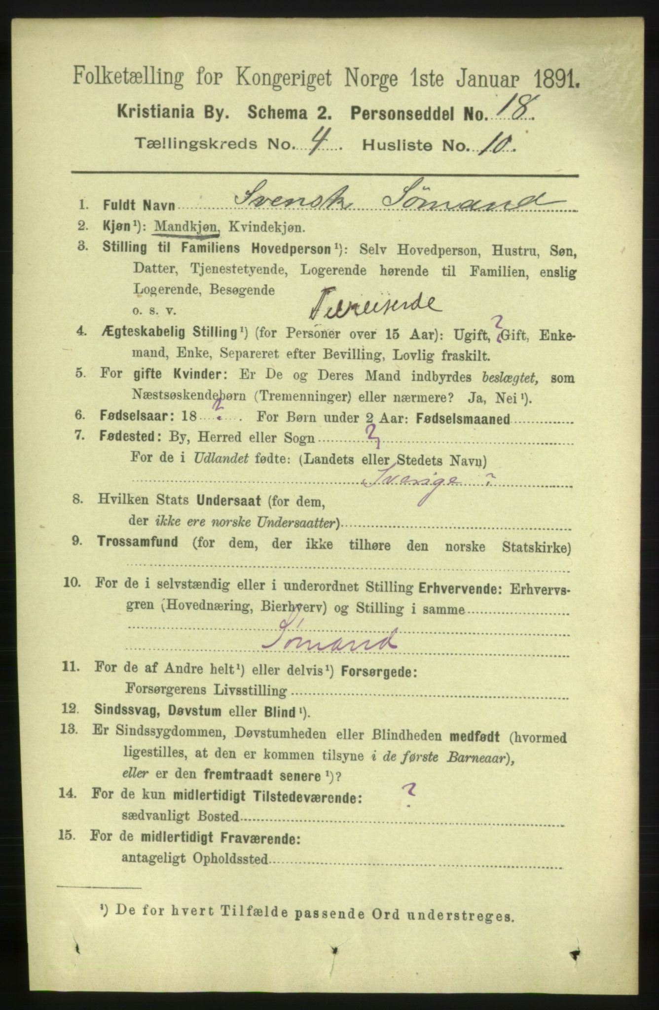 RA, 1891 census for 0301 Kristiania, 1891, p. 2234