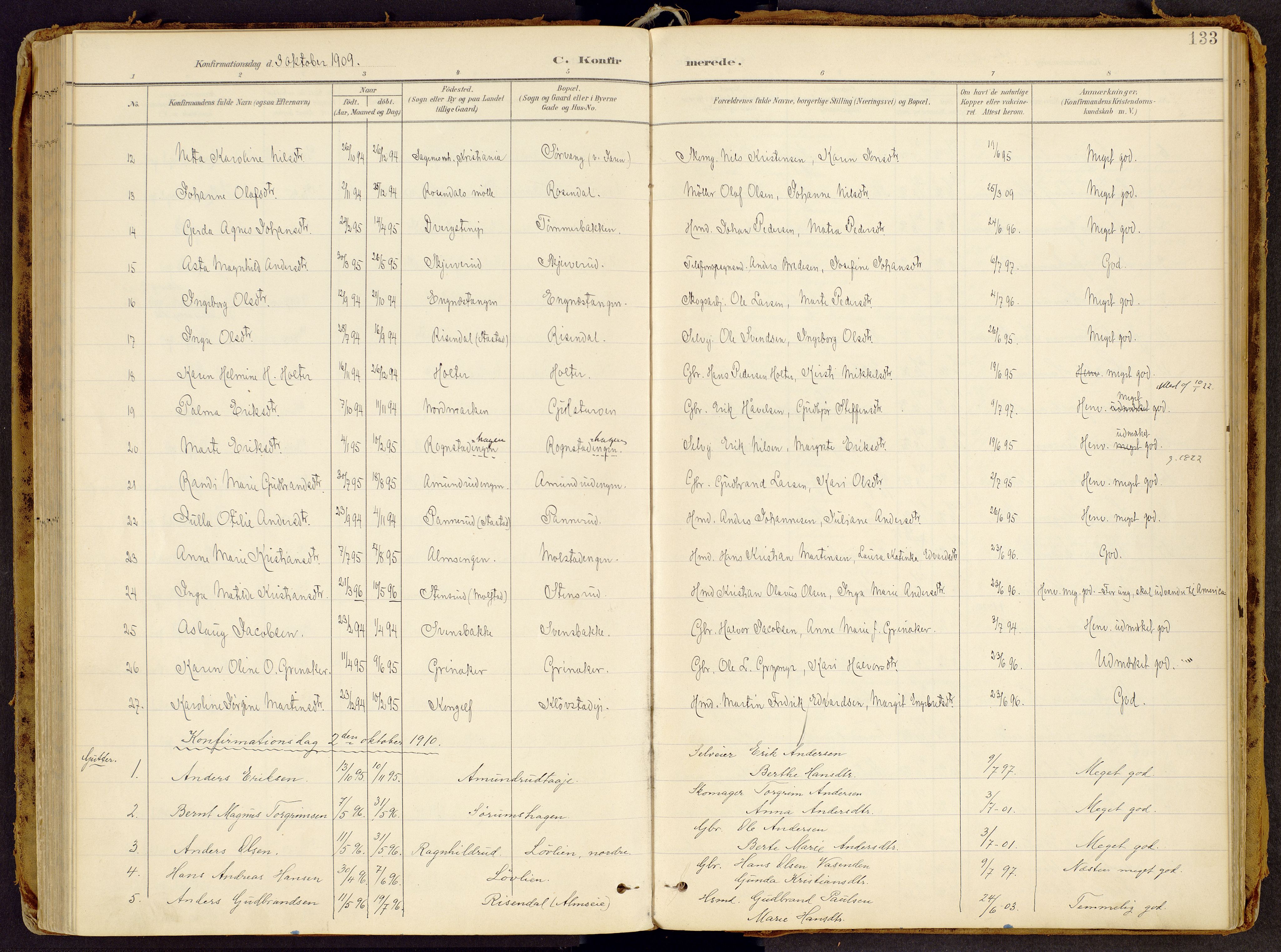 Brandbu prestekontor, SAH/PREST-114/H/Ha/Haa/L0002: Parish register (official) no. 2, 1899-1914, p. 133