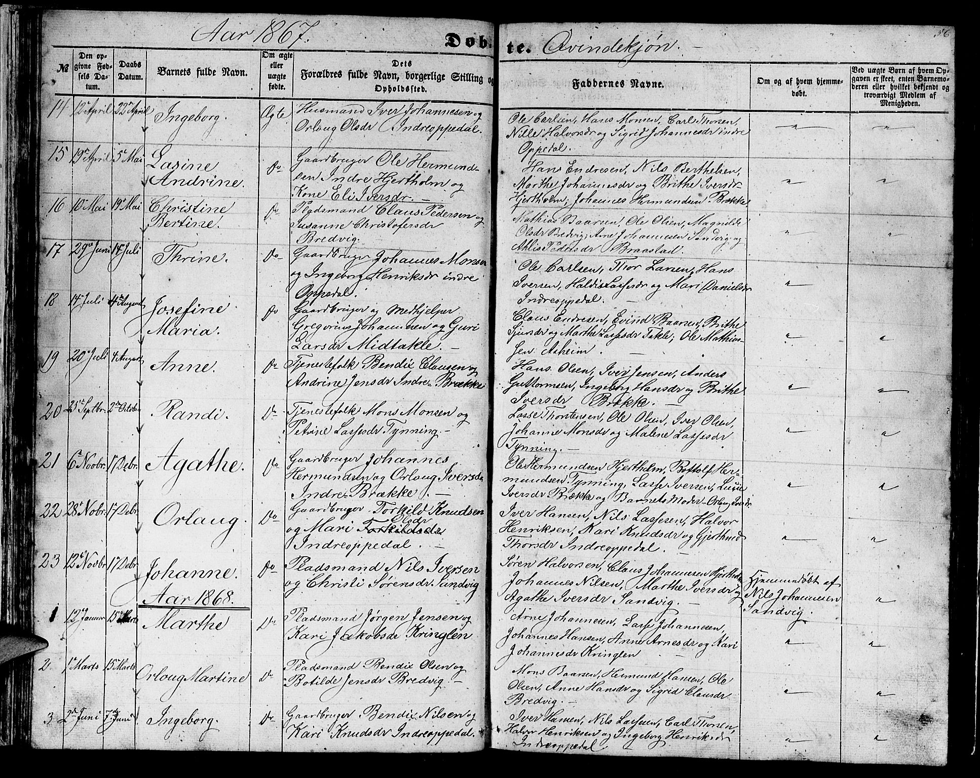 Gulen sokneprestembete, AV/SAB-A-80201/H/Hab/Habc/L0001: Parish register (copy) no. C 1, 1853-1880, p. 56