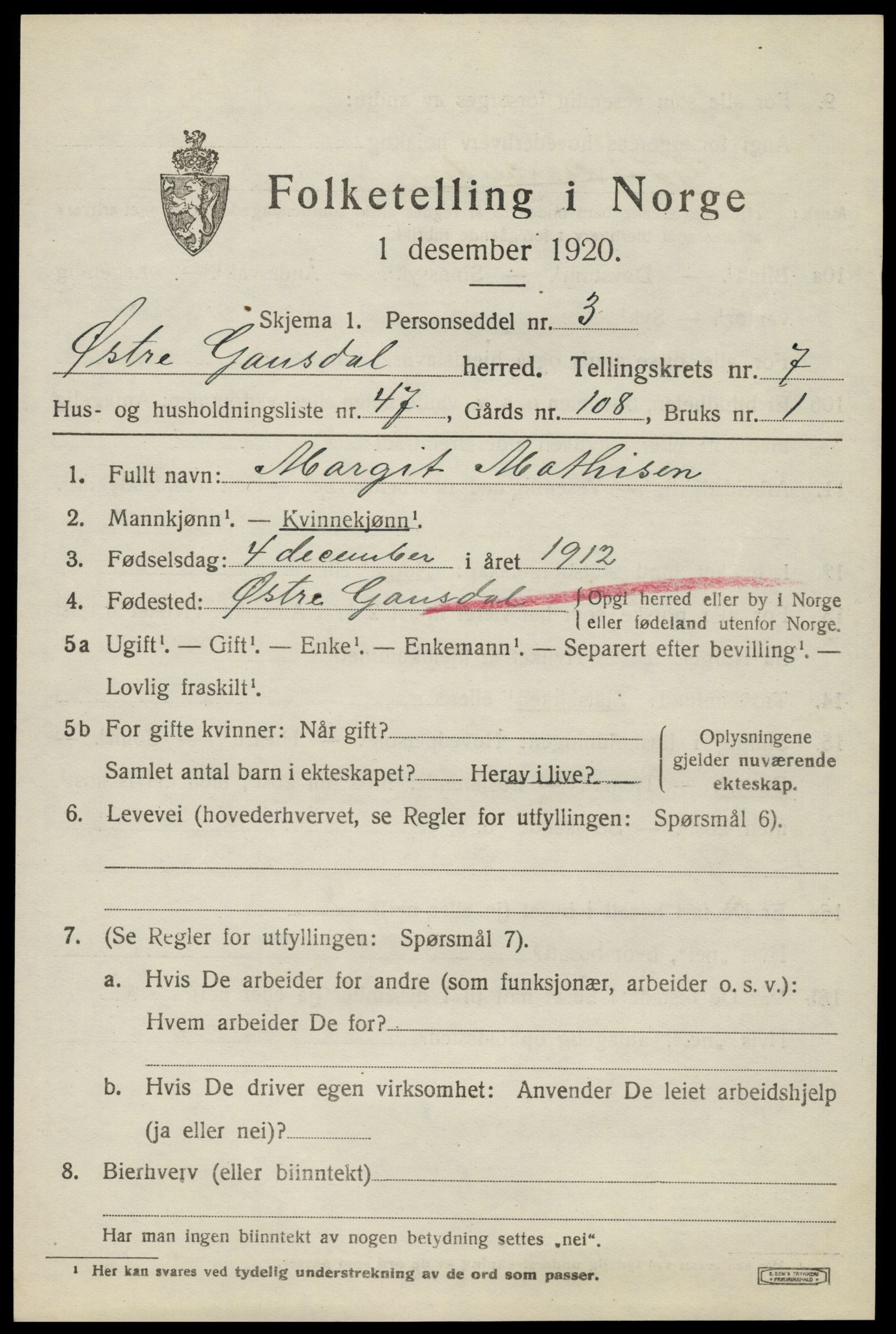 SAH, 1920 census for Østre Gausdal, 1920, p. 4554