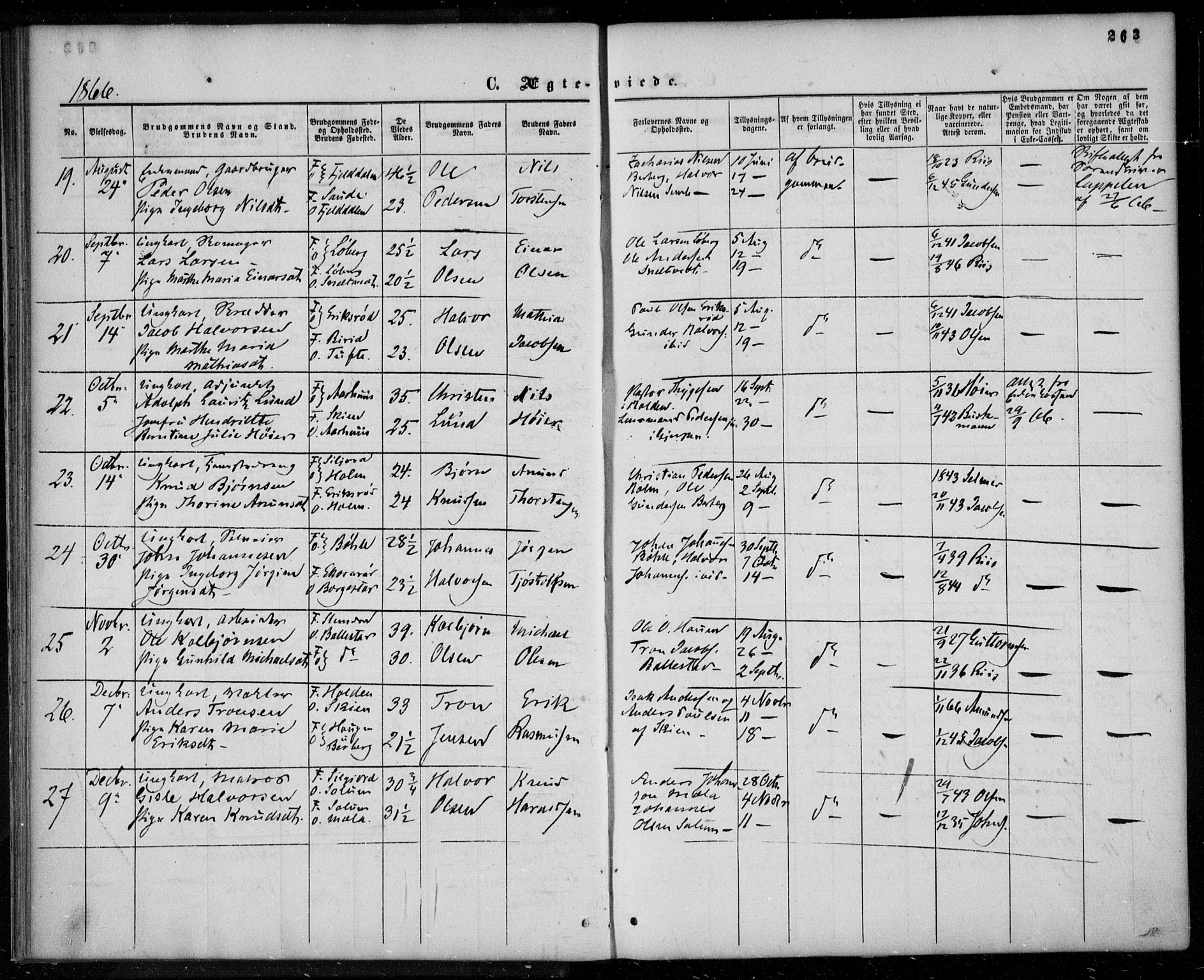 Gjerpen kirkebøker, SAKO/A-265/F/Fa/L0008b: Parish register (official) no. I 8B, 1857-1871, p. 263