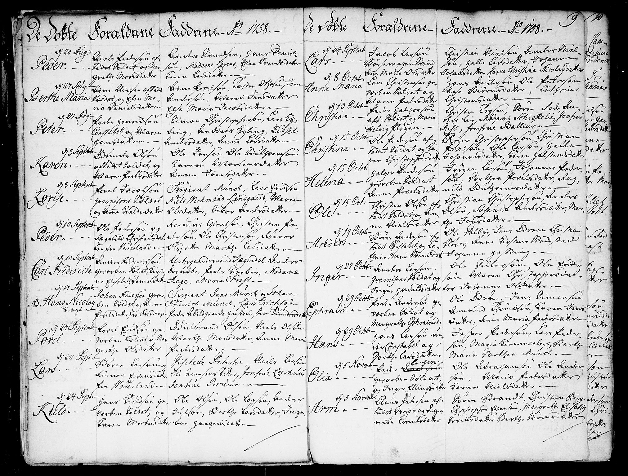 Garnisonsmenigheten Kirkebøker, SAO/A-10846/F/Fa/L0002: Parish register (official) no. 2, 1757-1776, p. 9