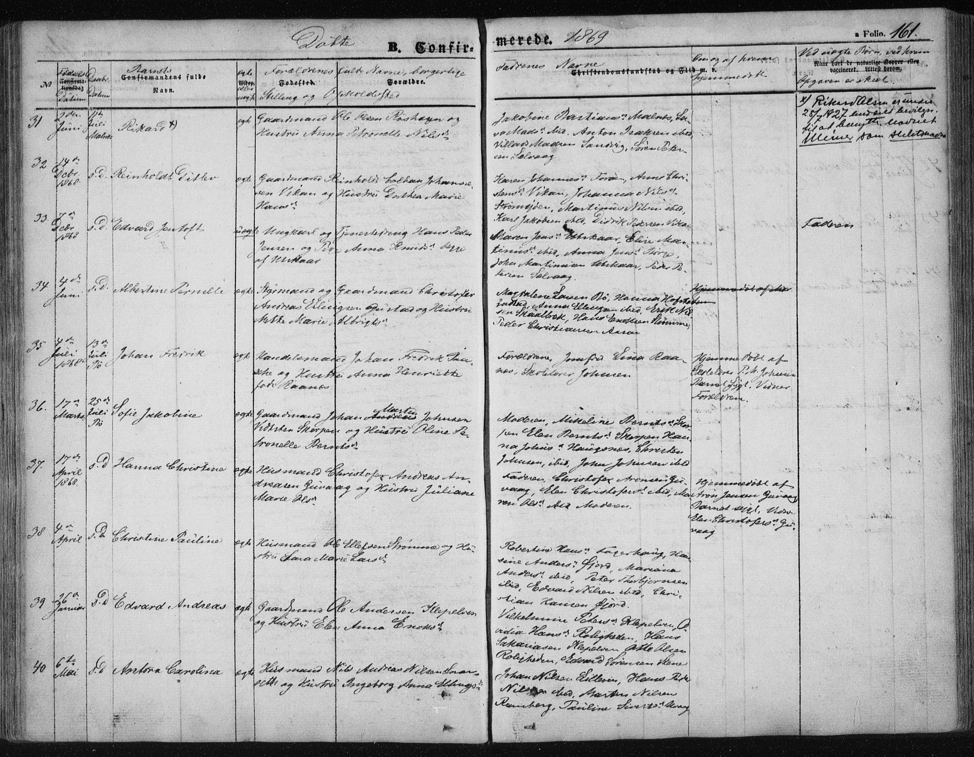 Ministerialprotokoller, klokkerbøker og fødselsregistre - Nordland, SAT/A-1459/891/L1300: Parish register (official) no. 891A05, 1856-1870, p. 161