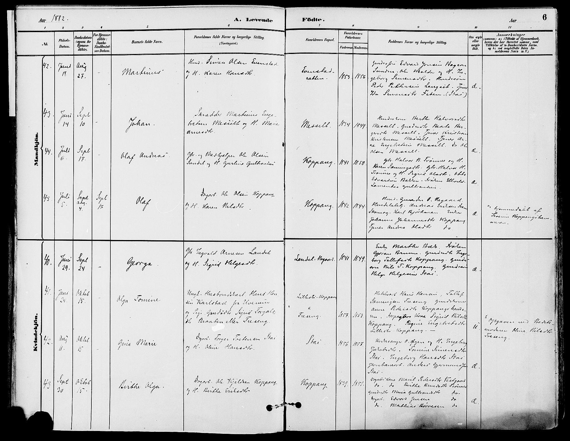 Stor-Elvdal prestekontor, AV/SAH-PREST-052/H/Ha/Haa/L0002: Parish register (official) no. 2, 1882-1907, p. 6