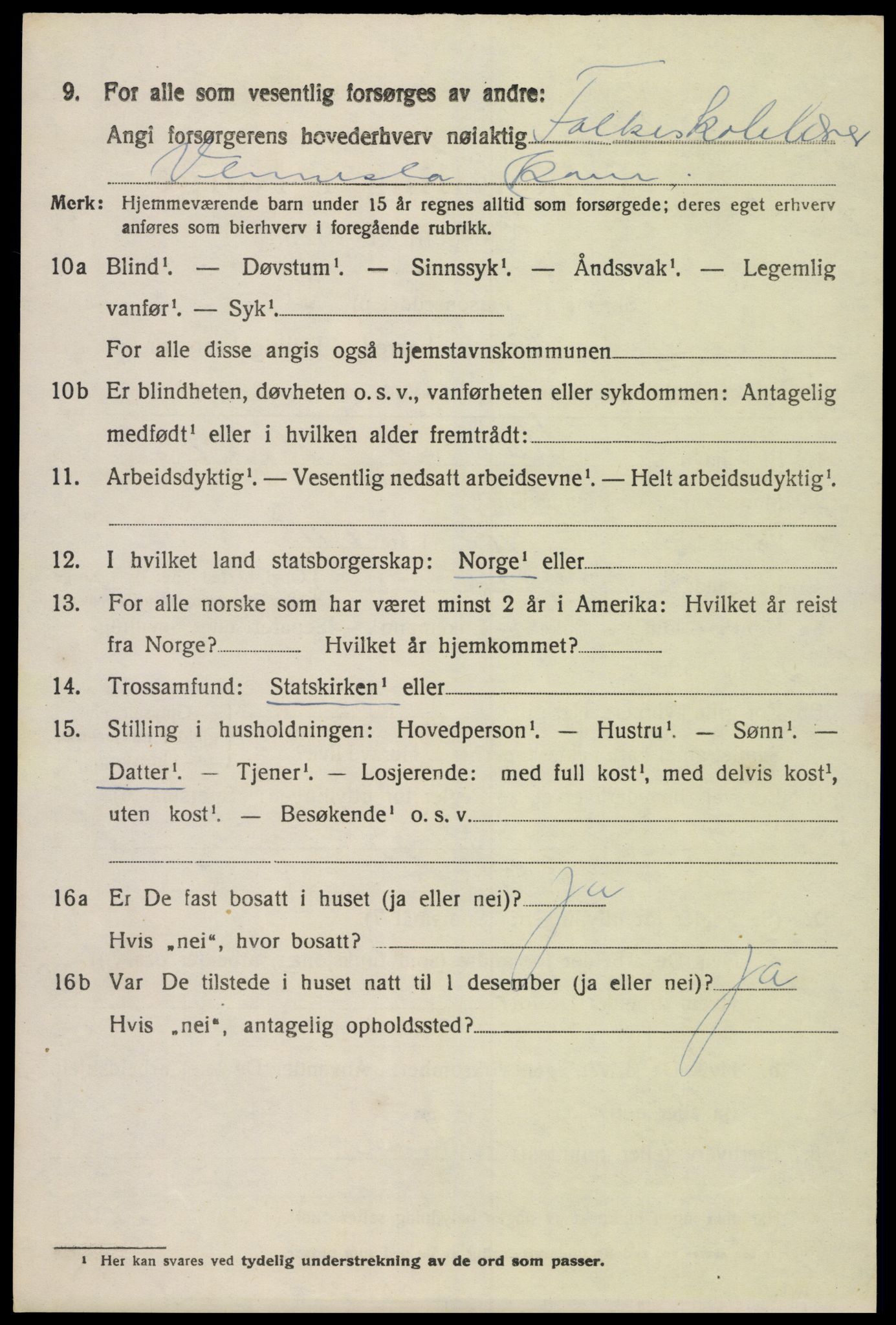 SAK, 1920 census for Vennesla, 1920, p. 5503